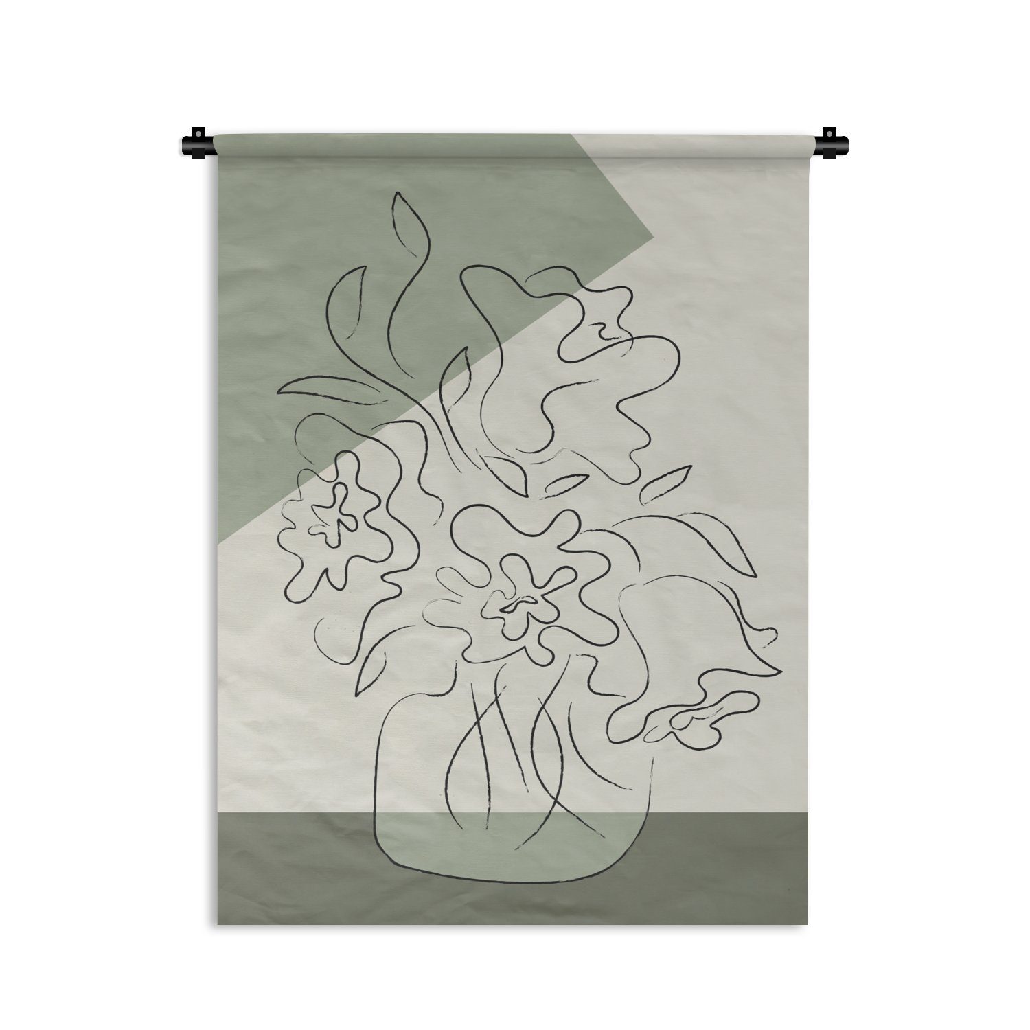 MuchoWow Wanddekoobjekt Blumen - Blumentopf - Grünzeug - Pflanzen - Linienkunst, Deko für an der Wand, Wohnzimmer, Tapisserie, Schlafzimmer | Wandobjekte