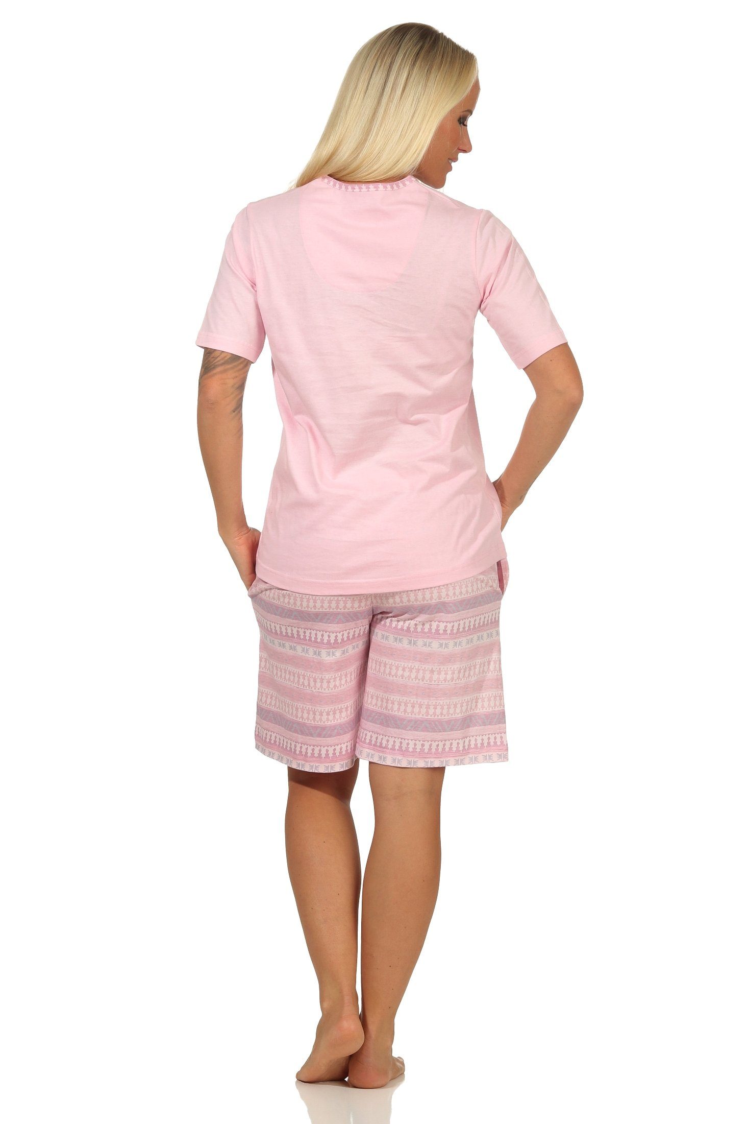 - in Normann rosa auch Übergrößen Pyjama Shorty kurzarm Ethnolook Damen Pyjama