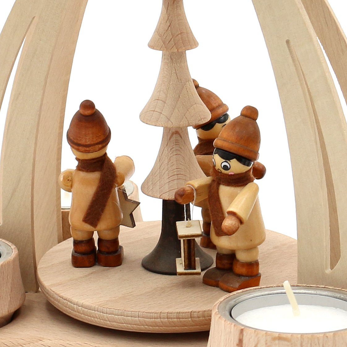 Dekohelden24 Weihnachtspyramide Pyramide aus Buchenholz 3 Laternenkinder, ca. 24 cm