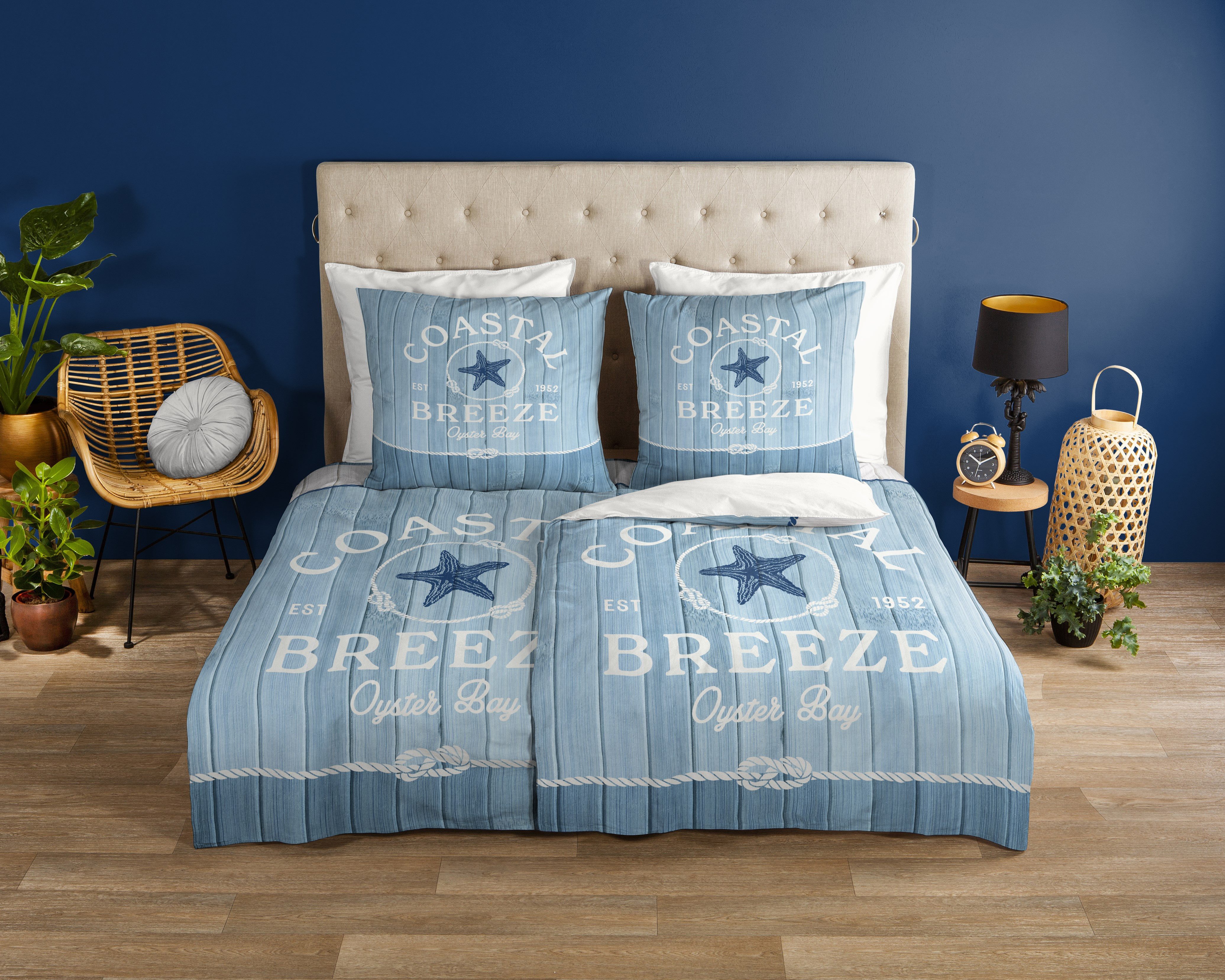good morning Bettwäsche Bettwäsche 135x200 + 1 x 80x80 cm Renforcé Breeze Holzplanken/ Mariti, Renforcé, 2 teilig, 1 x Bettbezug 135 x 200 cm + 1 x Kissenbezug 80 x 80 cm blau