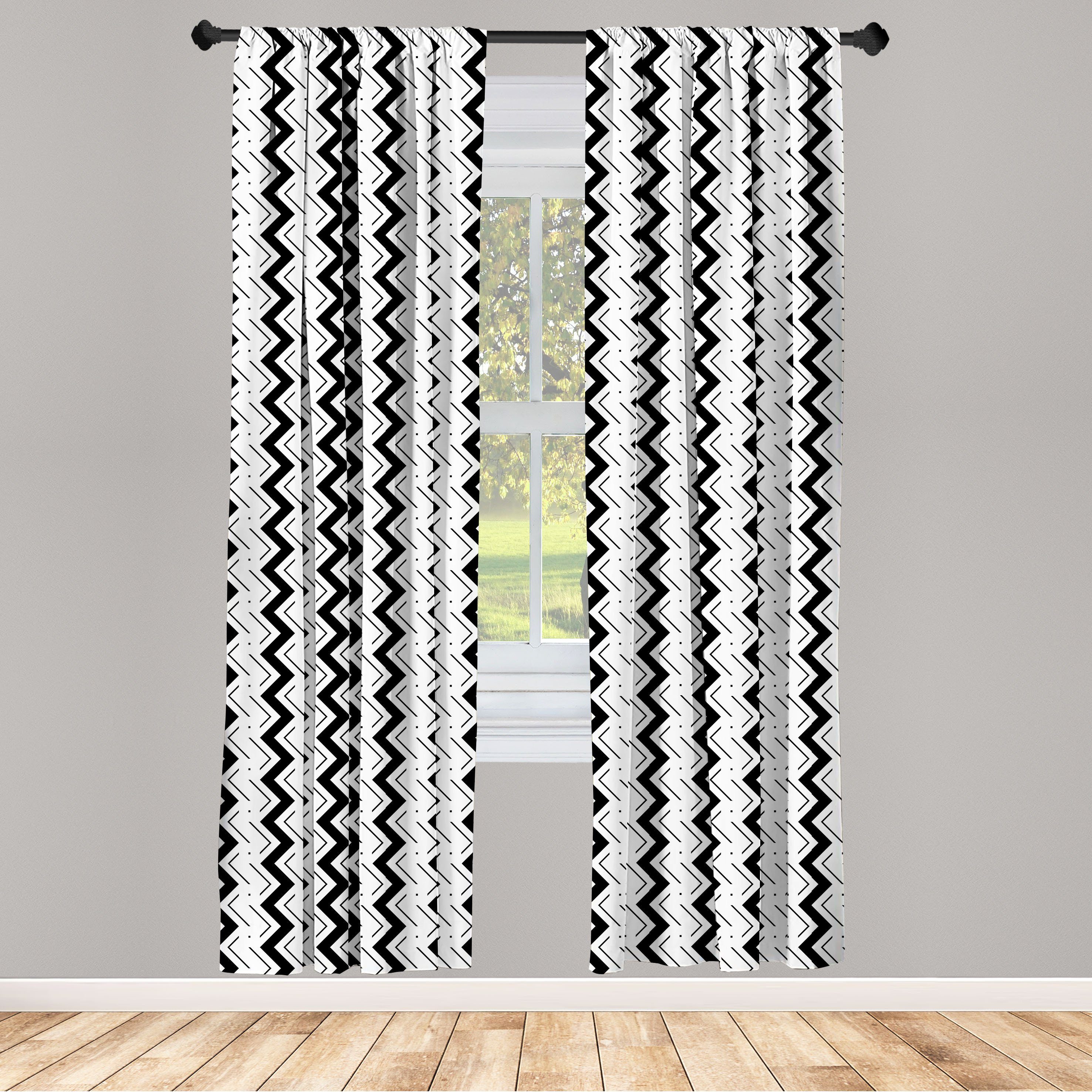 Gardine Vorhang für Wohnzimmer Schlafzimmer Dekor, Abakuhaus, Microfaser, Geometrisch Platz Punkte und Zigzags
