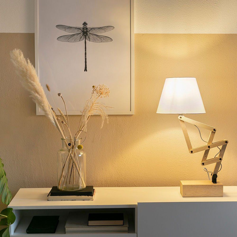 Tischleuchte, Tischlampe beweglich nicht inklusive, Landhaus Leuchtmittel etc-shop Textil Beistellleuchte weiß Holzlampe