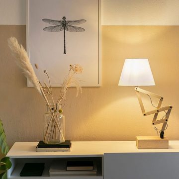 etc-shop Tischleuchte, Leuchtmittel nicht inklusive, Tischlampe Beistellleuchte Holzlampe beweglich Landhaus Textil weiß