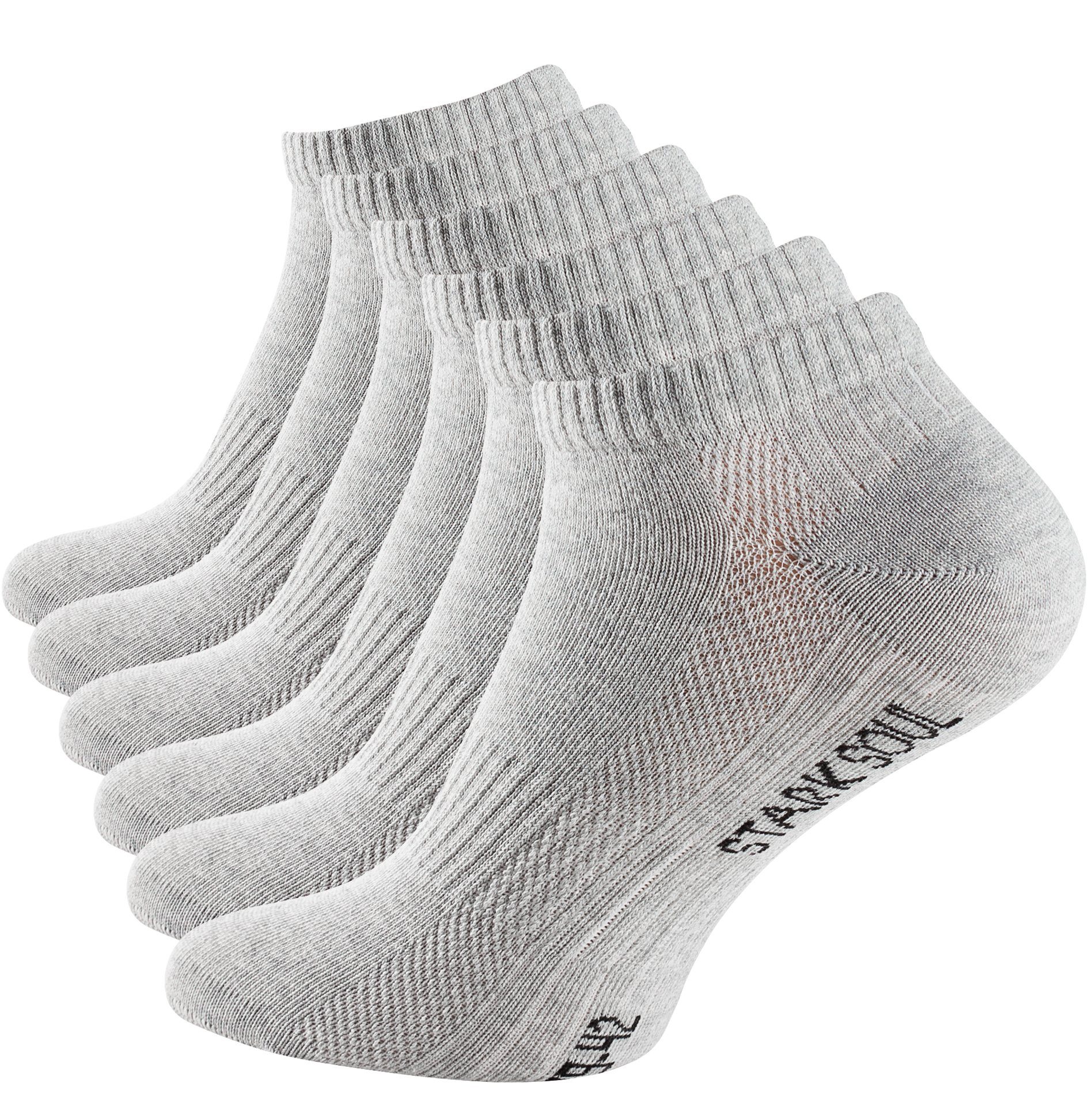 Stark Soul® Sneakersocken Sneaker Socken Mesh gekämmte Baumwolle, Premium Qualität, Unisex für Damen & Herren 6 Paar Grau | Wandersocken