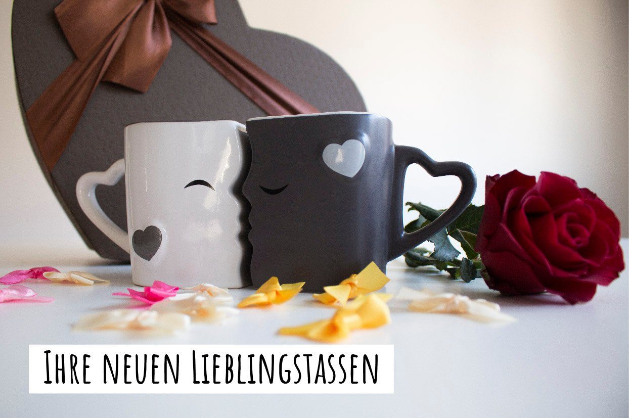 MiaMio Kaffeeservice - (2-tlg) Tassen Küssende grau MIAMIO Geschenk Keramik Kaffeetassen«, Set