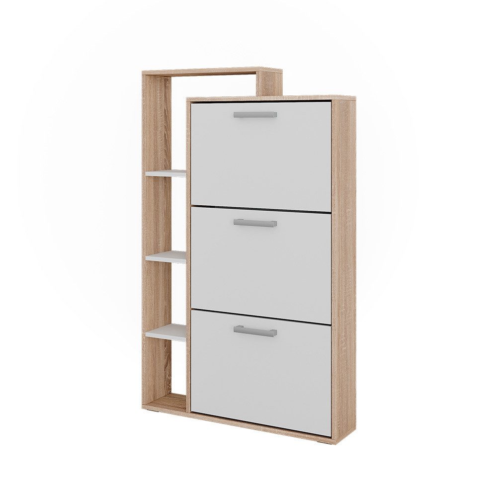 Vicco Schuhkipper Orlando, Weiß/Sonoma, 80 x 128.3 cm mit 3 Klappfächern (1 günstig online kaufen