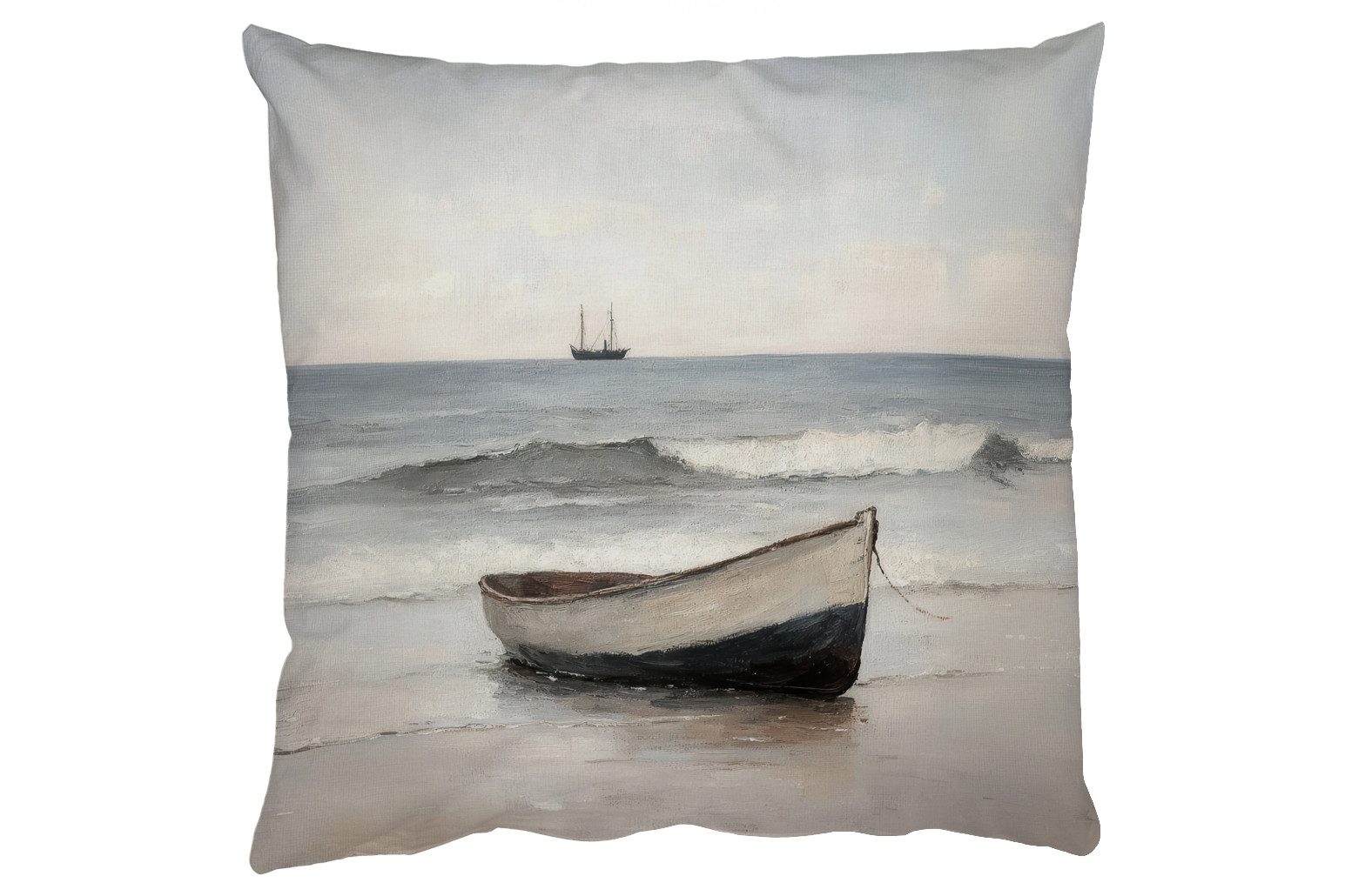 MuchoWow Dekokissen Ruderboot - Meer - Horizont, Zierkissen mit Füllung für Wohnzimmer, Sofakissen, 40x40 cm