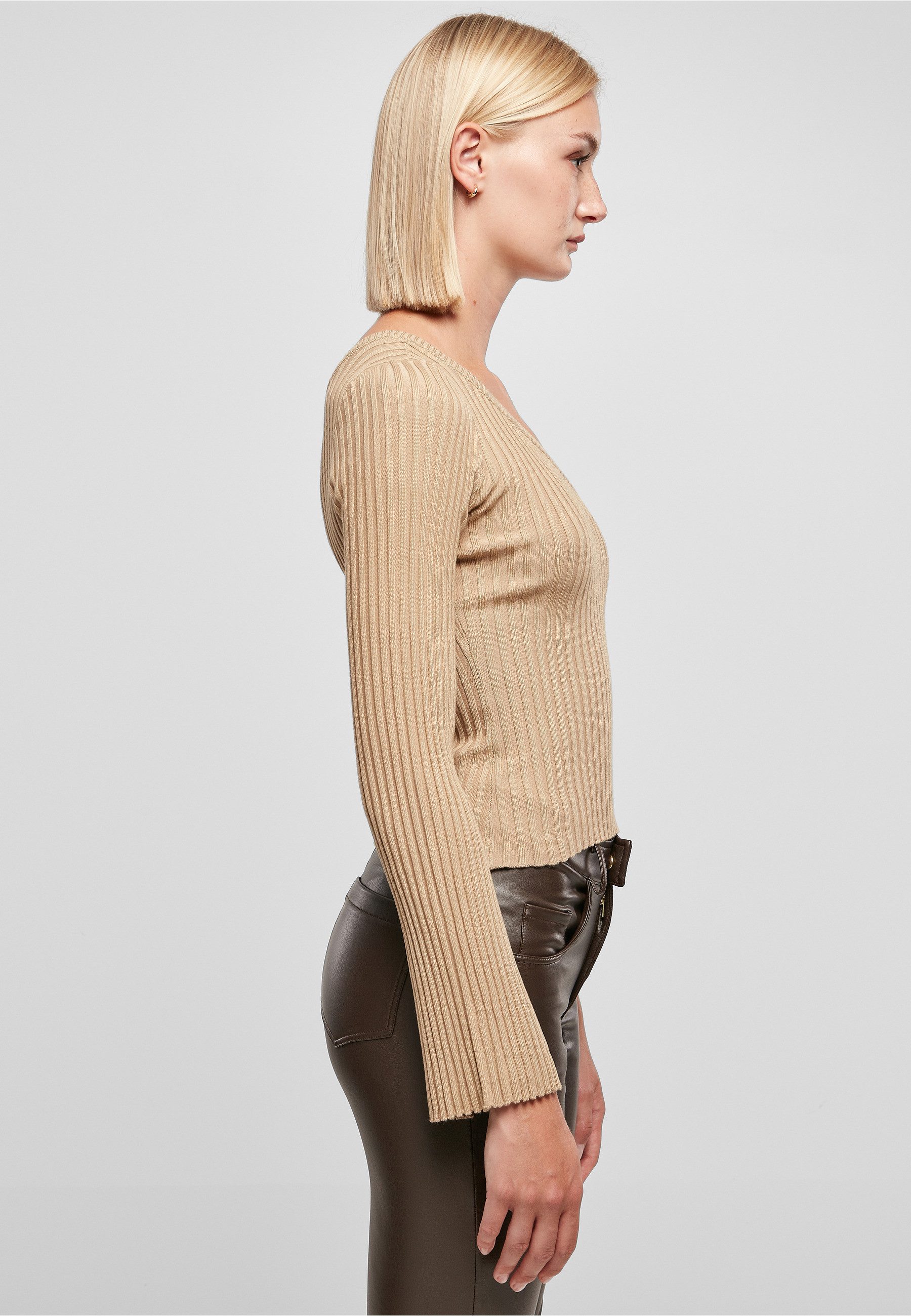 URBAN CLASSICS Rundhalspullover Urban Classics Damen Ladies Short Rib Knit One Sleeve Sweater (1-tlg)