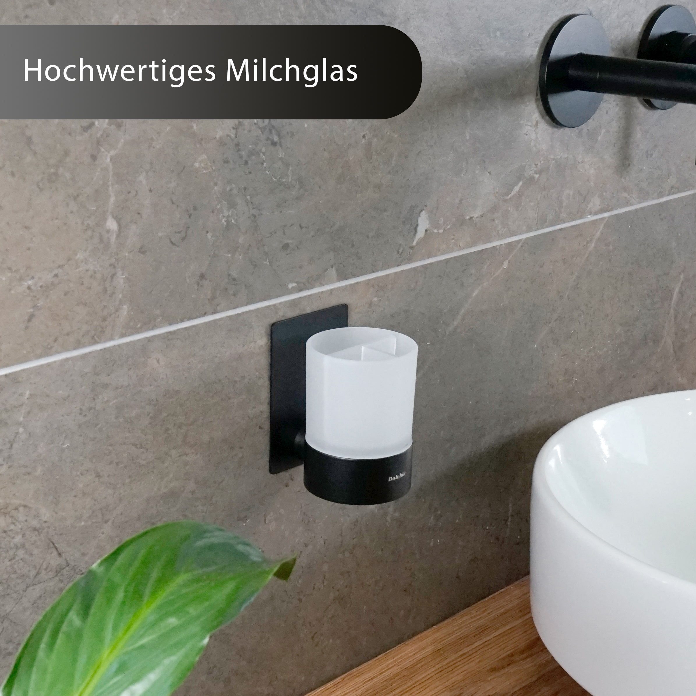 Dolvhin Zahnputzbecher Wandmontage ohne Bohren, Glas Zahnputzbecherhalter, Zahnbürstenhalter, (inkl. extra starkem 3M Klebestreifen), Zahnbürsten Organizer mit Trennfach