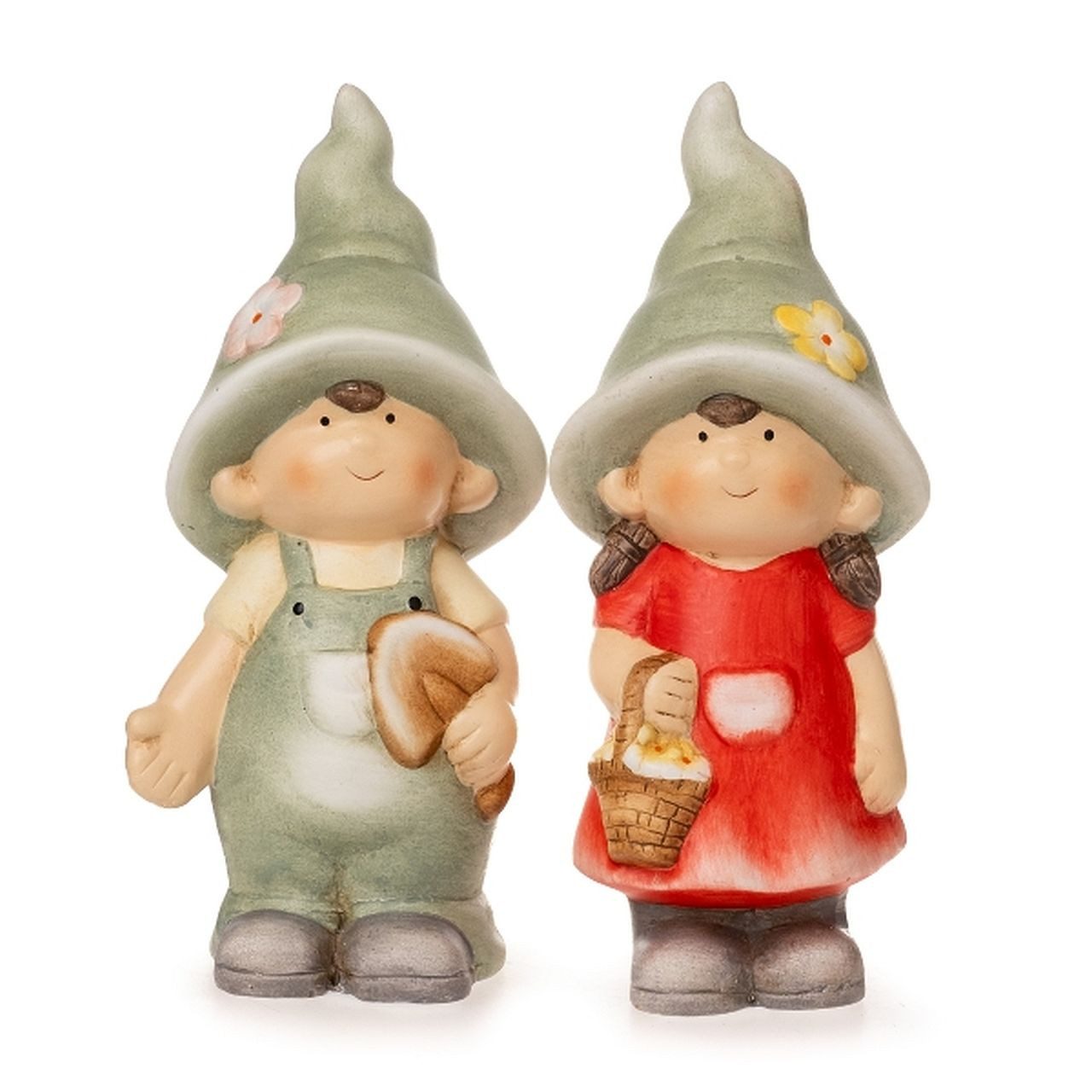 Dragimex Dekofigur Gartenkinder Keramik 21,5 cm – Junge & Mädchen – Frühlingsdeko (2er-Set)