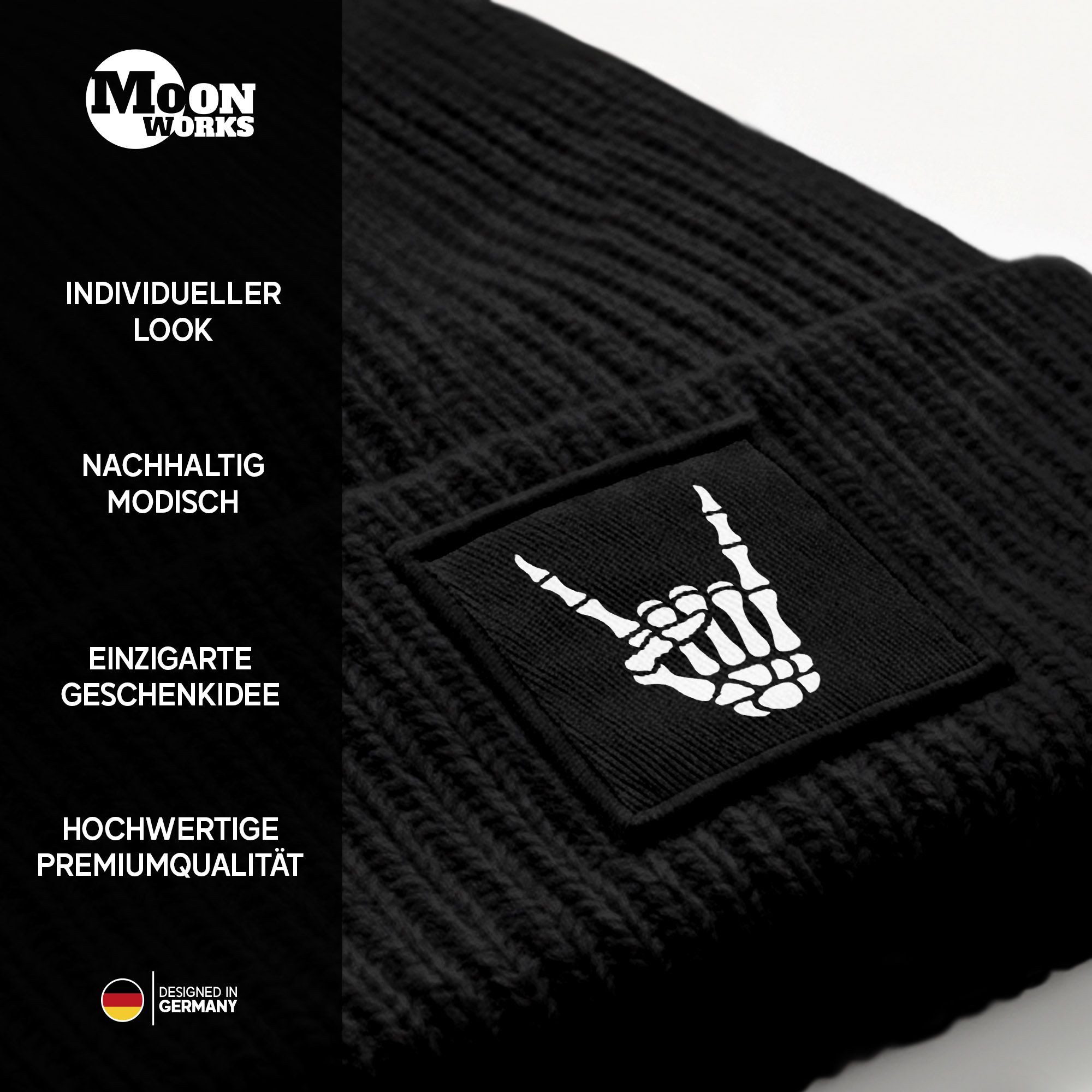 MoonWorks Strickmütze Herren Beanie Patch Aufdruck Skeletthand Metalgruss S günstig online kaufen