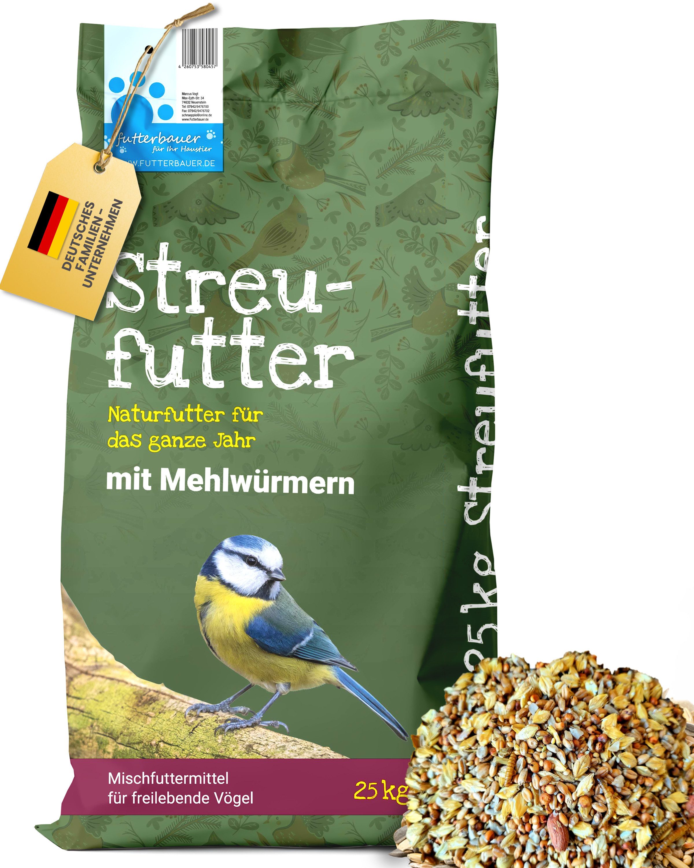 futterbauer Futterbauer Streufutter schalenlos mit Mehlwürmern 25 kg Vogelfutter, für: Vogel