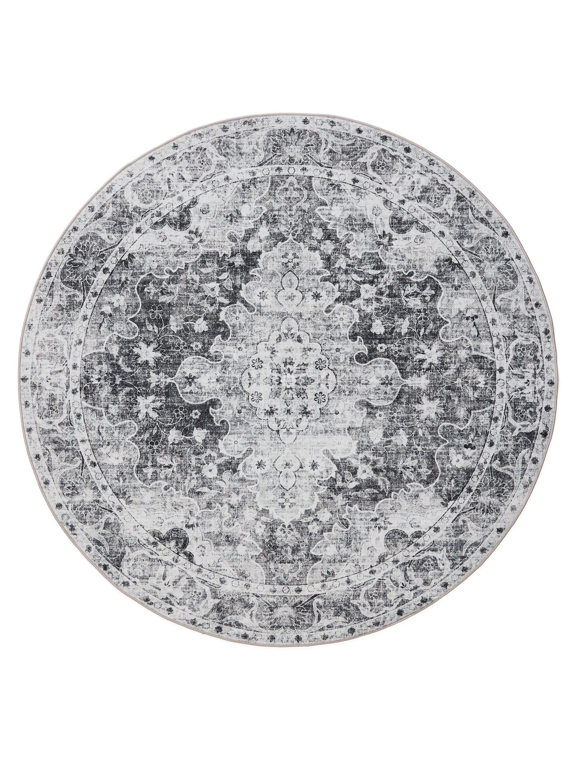 Interiyou Teppich Gent, Rund, Höhe: 5 mm, Vintage Kurzflor für Wohnzimmer, Schlafzimmer, waschbar, pflegeleicht