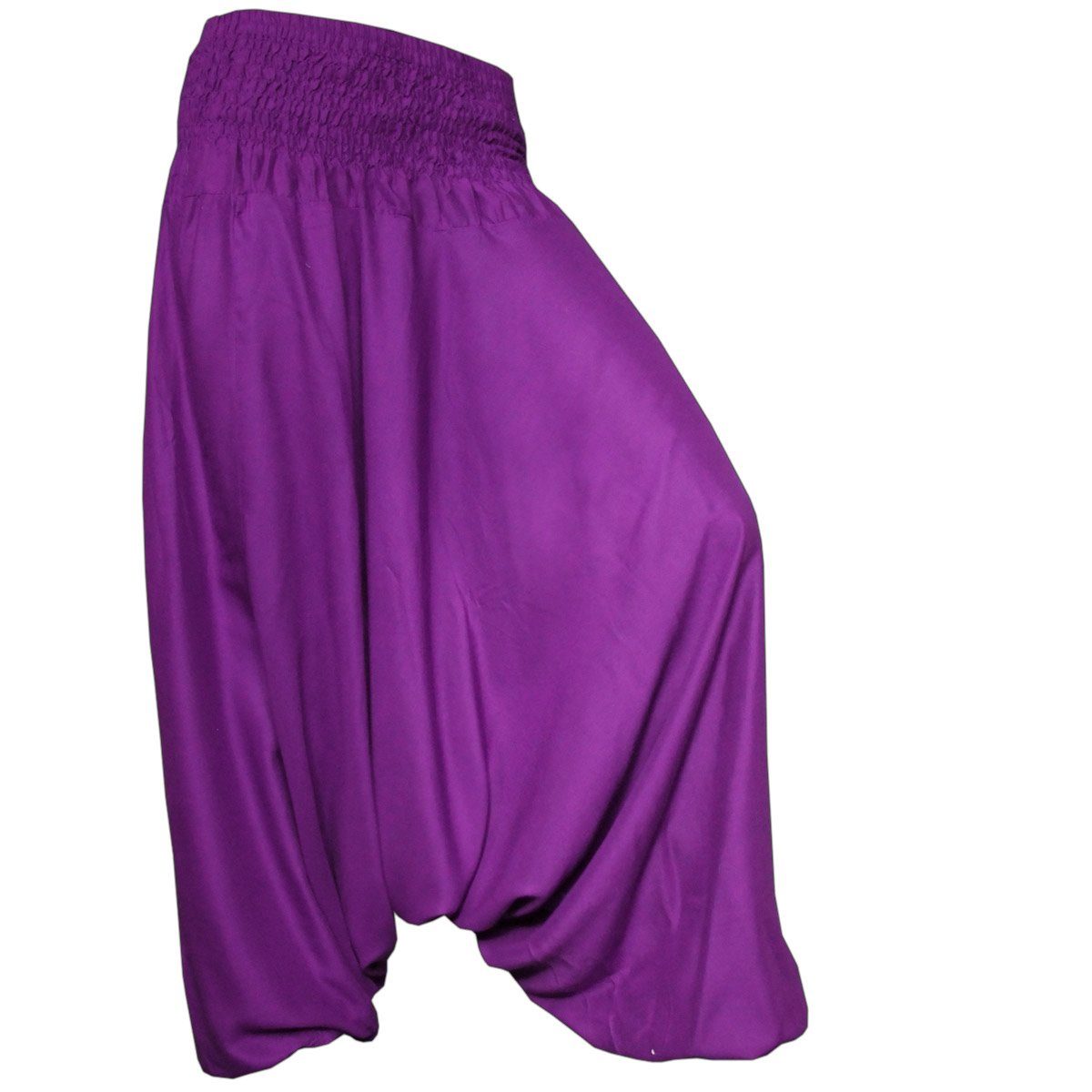 Pumphose Pluderhose Freizeithose einfarbig natürlicher Haremshose Aladinhose aus bequeme Lila Viskose Damen 100% Relaxhose für PANASIAM