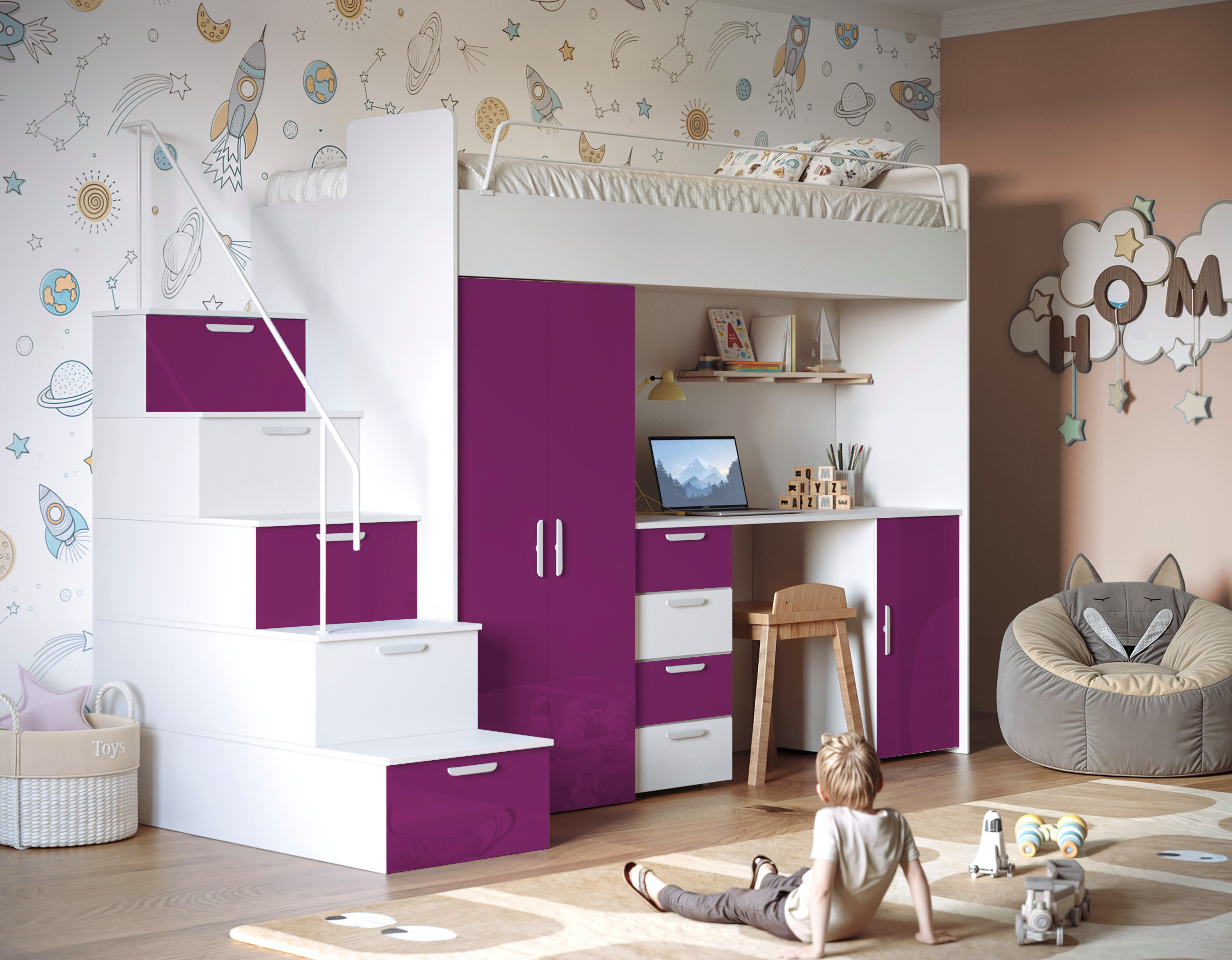 Luxusbetten24 Hochbett Kinderhochbett Dream mit Schreibtisch, günstig online kaufen