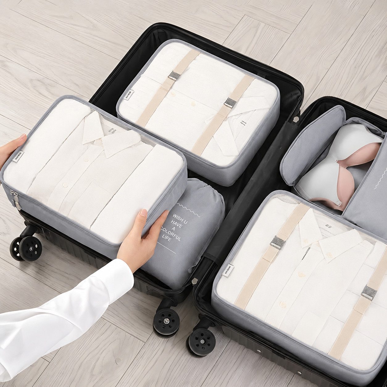 Forrlite Wäschetonne Kofferorganizer 7-teiliges Set, Packing Cubes, Reise Packtaschen (Kofferorganizer Koffer Organizer Set 7-teiliges, Packing Cubes, Reise Pac – Bild 2 von 5