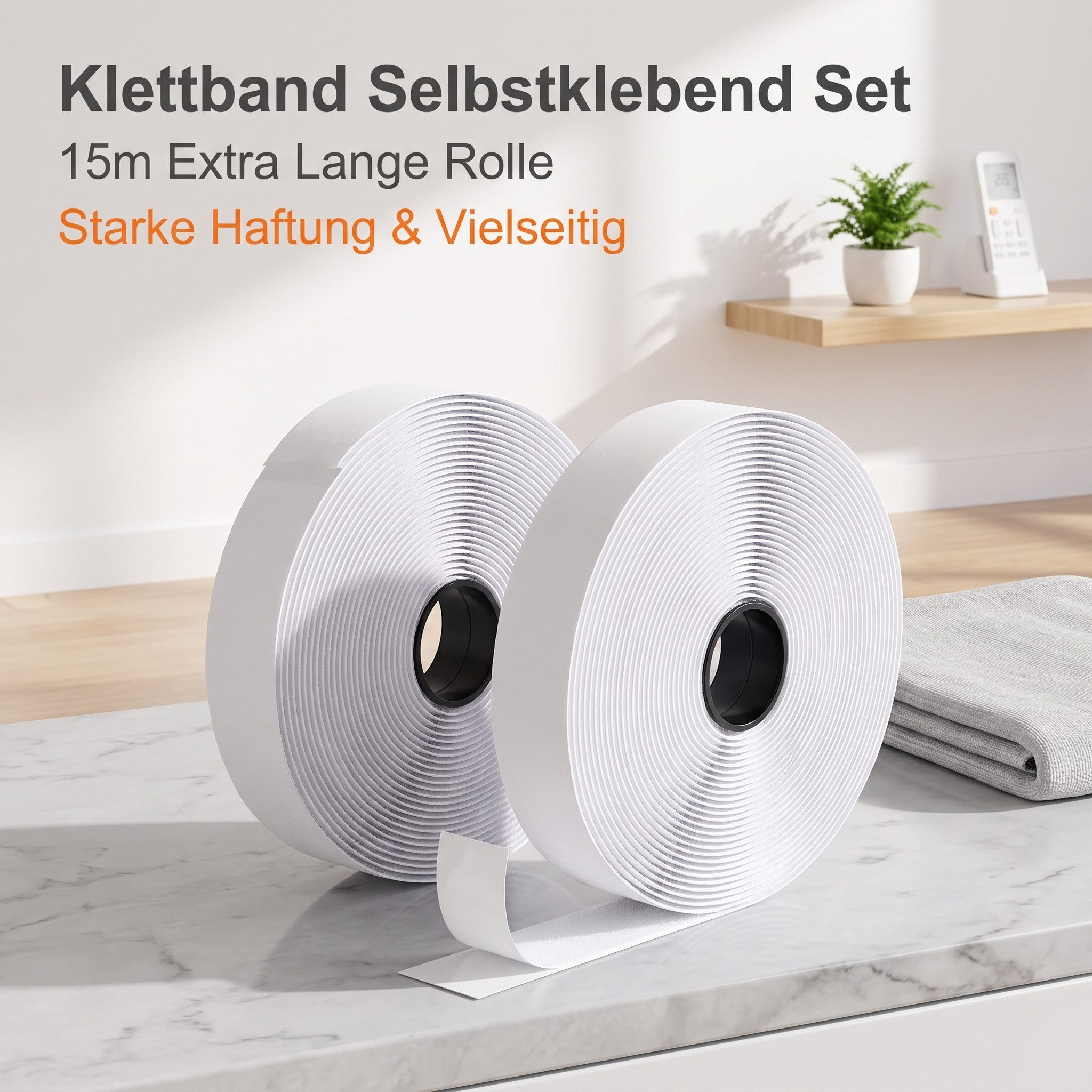 SURFOU Klettband Klettband selbstklebend extra stark 15m x 20mm Haushalt Büro