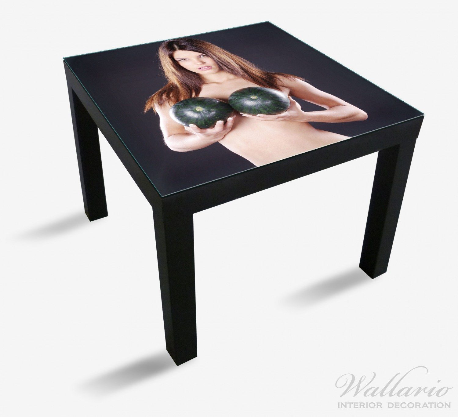Wallario Tischplatte Schöne halbnackte Tisch geeignet Ikea für Melonen St), (1 mit Lack Frau