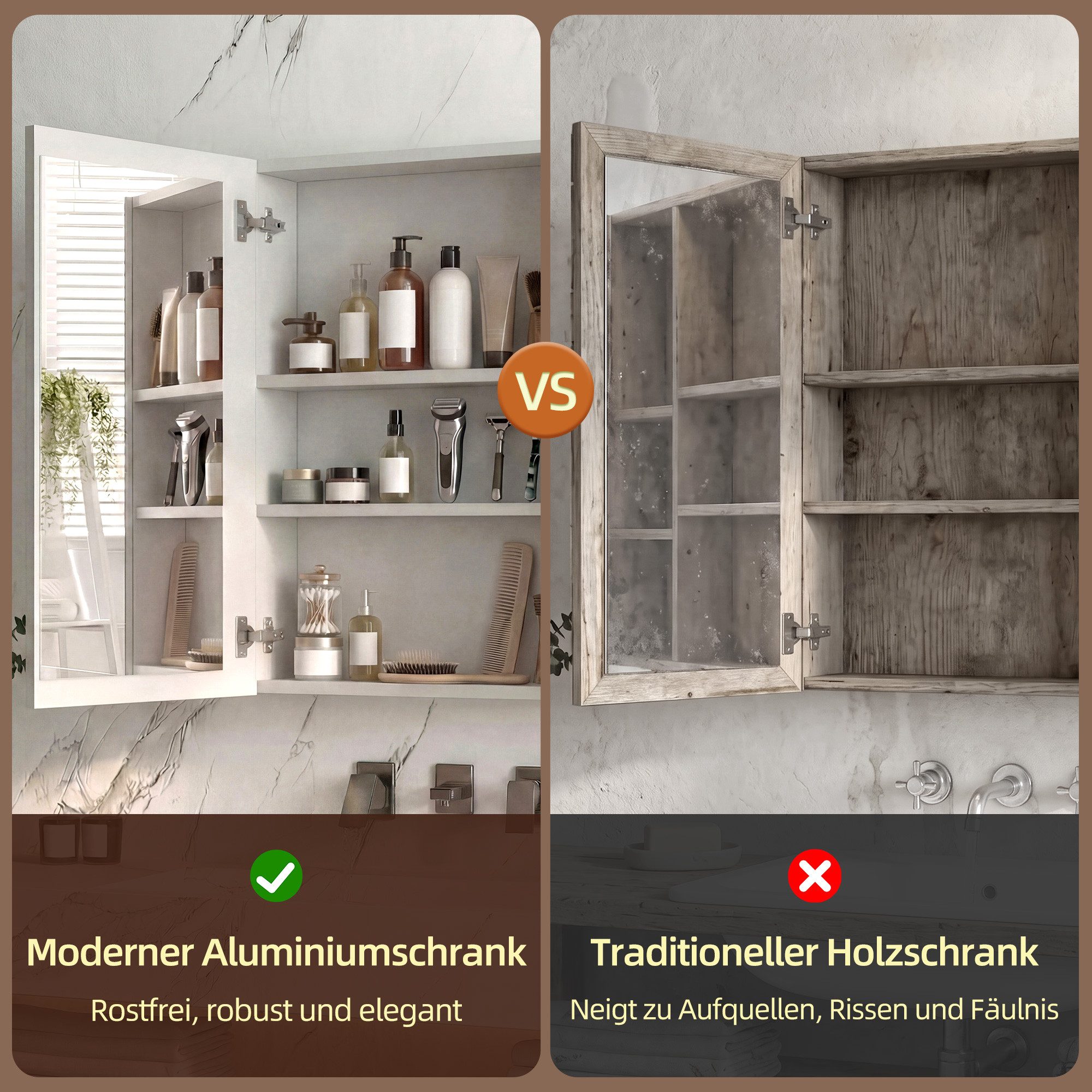 Simurq Badezimmerspiegelschrank Spiegelschrank Bad 70cm Mit LED & Anti-Beschlag,Doppelseitiger Spiegel – Bild 3 von 5