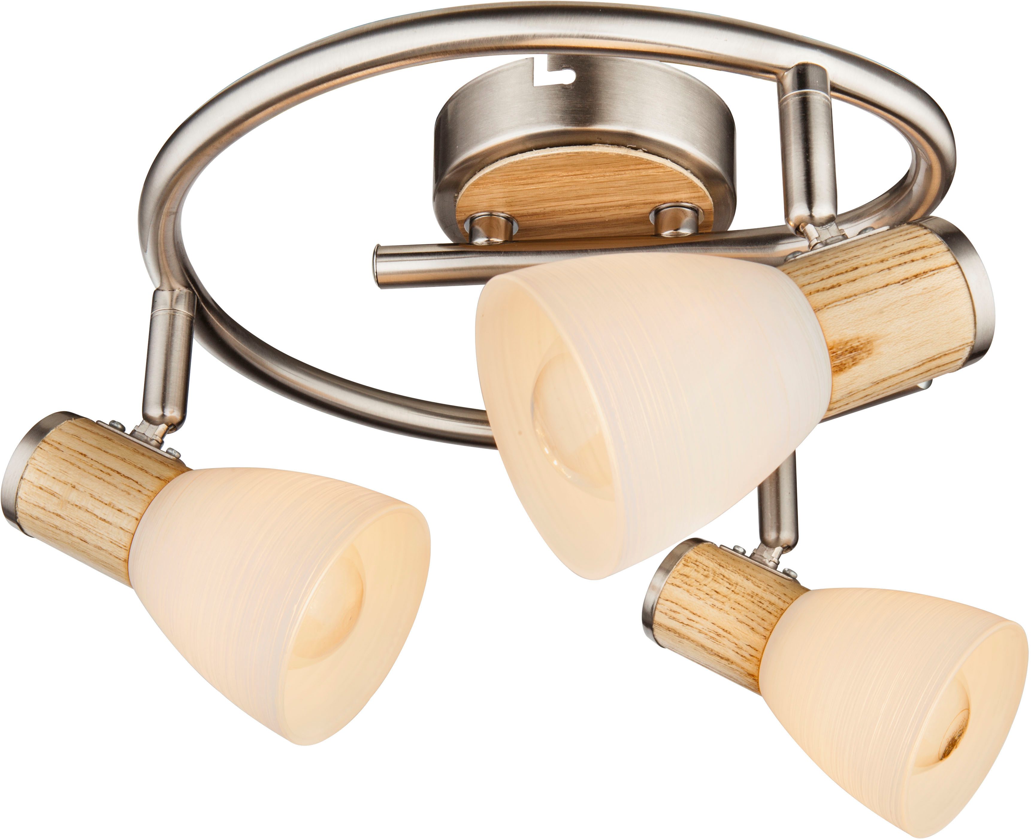 GLOBO LIGHTING Deckenspot GYLFI, ohne Leuchtmittel, Strahler Nickel/Holz, Opal/Glas gestreift, E14