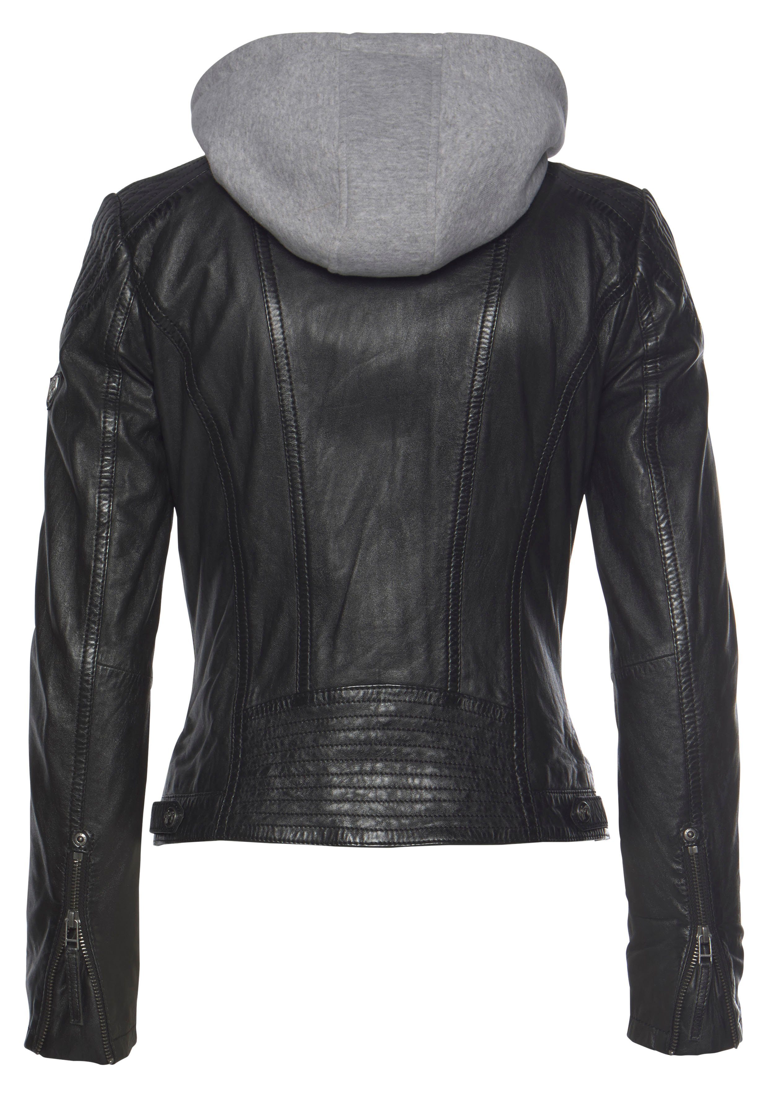 Gipsy Lederjacke Junja mit abnehmbarem Kapuzen-Einsatz Biker-Details aufwendigen black und