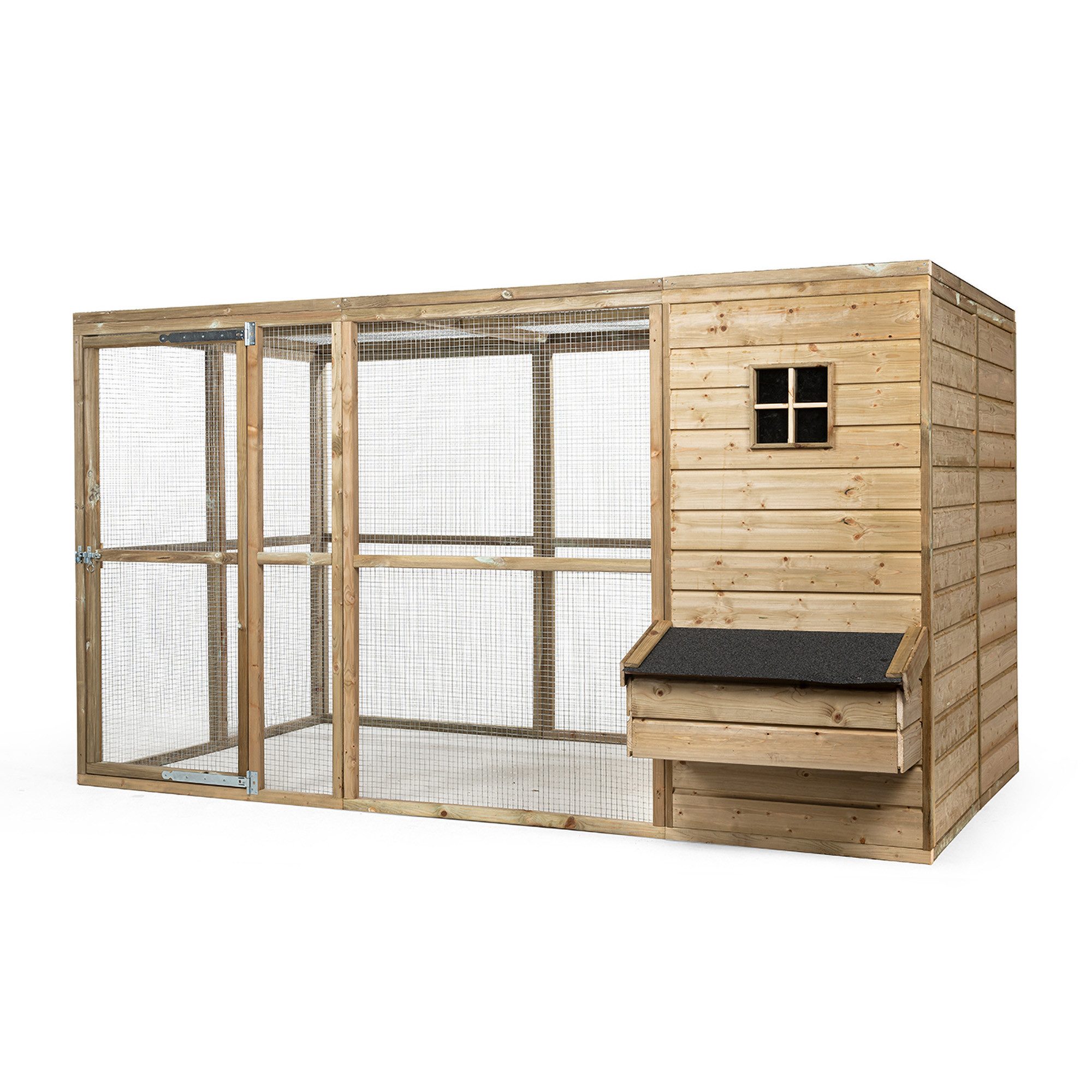 FATMOOSE Hühnerstall HappyHen House mit raubtiersicherem Auslauf - Massivholz Hühnerhaus, Handgefertigtes Premium Produkt mit Legenest für Familien