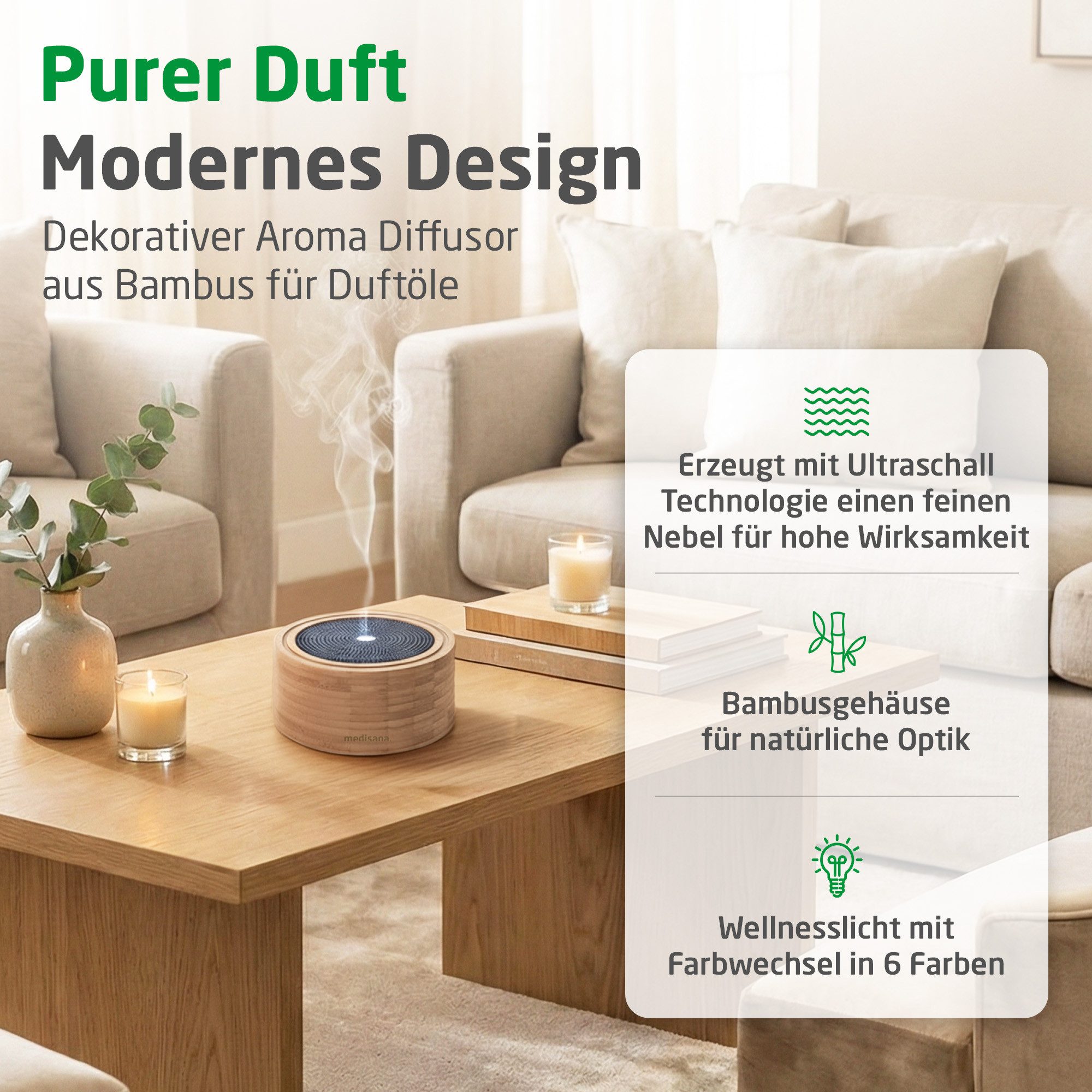medisana Diffuser AD 625 aus Bambus