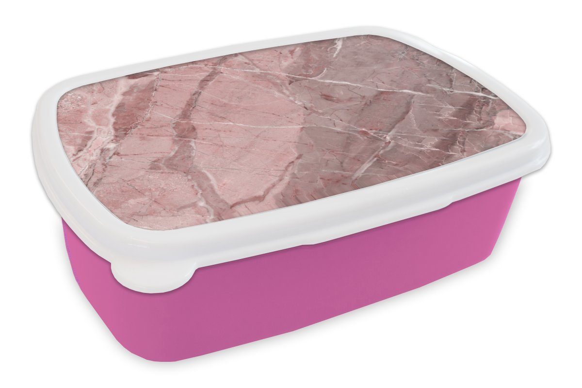 MuchoWow Lunchbox Granit - Stein - Rosa - Weiß, Kunststoff, (2-tlg), Brotbox für Erwachsene, Brotdose Kinder, Snackbox, Mädchen, Kunststoff