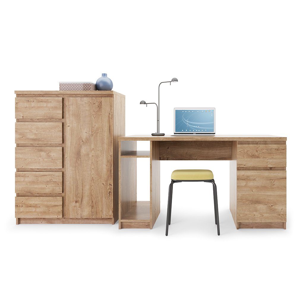 Lomadox Highboard FORTALEZA-129, in Eiche Nb., 1 Tür, 5 Schubladen, B/H/T ca. 83,1/113,9/40 cm