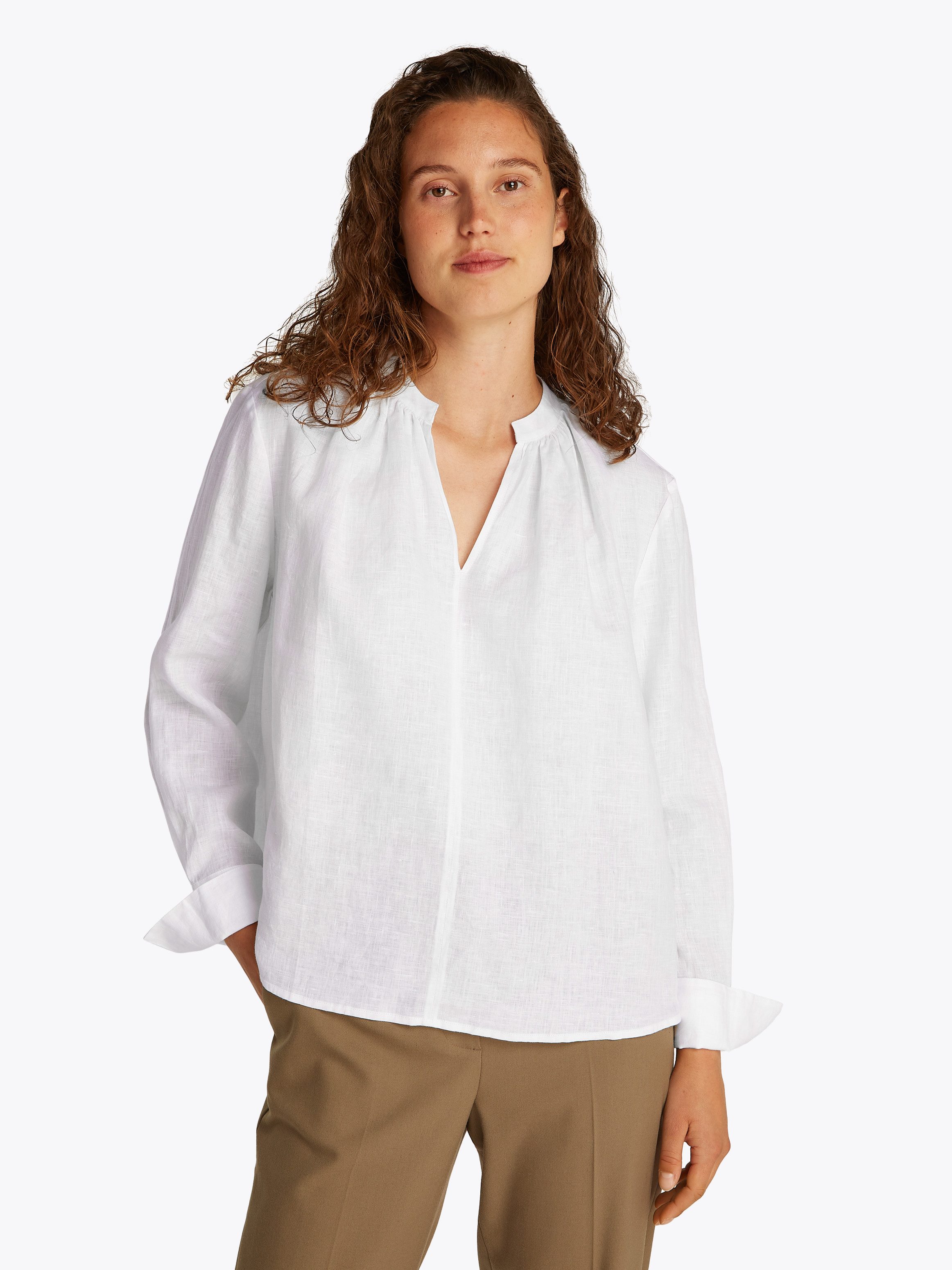 Tommy Hilfiger Klassische Bluse ESS LINEN V-NECK BLOUSE mit Raffung,kühlend günstig online kaufen