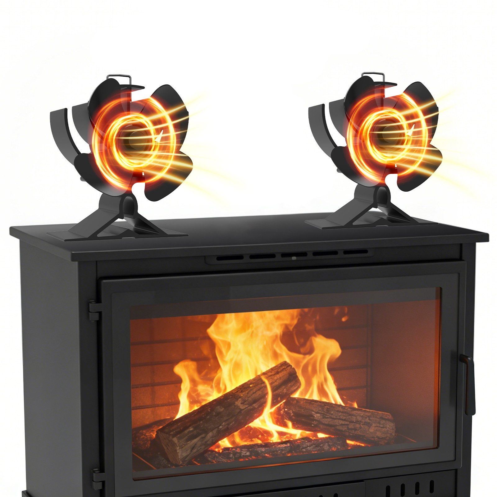 SunJas Kaminventilator 2er-Set Kaminventilator ohne Strom, wärmebetriebener Ofenventilator, leiser Betrieb für Holzofen, Kamin und Pelletbrenner