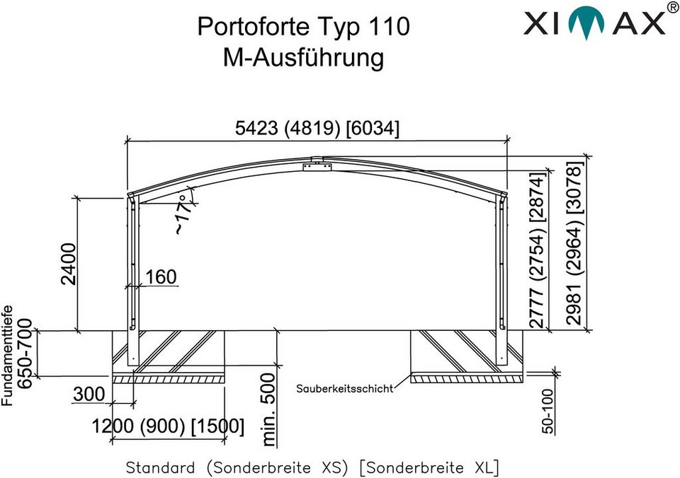 Ximax Doppelcarport Portoforte Typ 110 M-mattbraun, BxT: 542x495 cm, 240 cm  Einfahrtshöhe, Aluminium