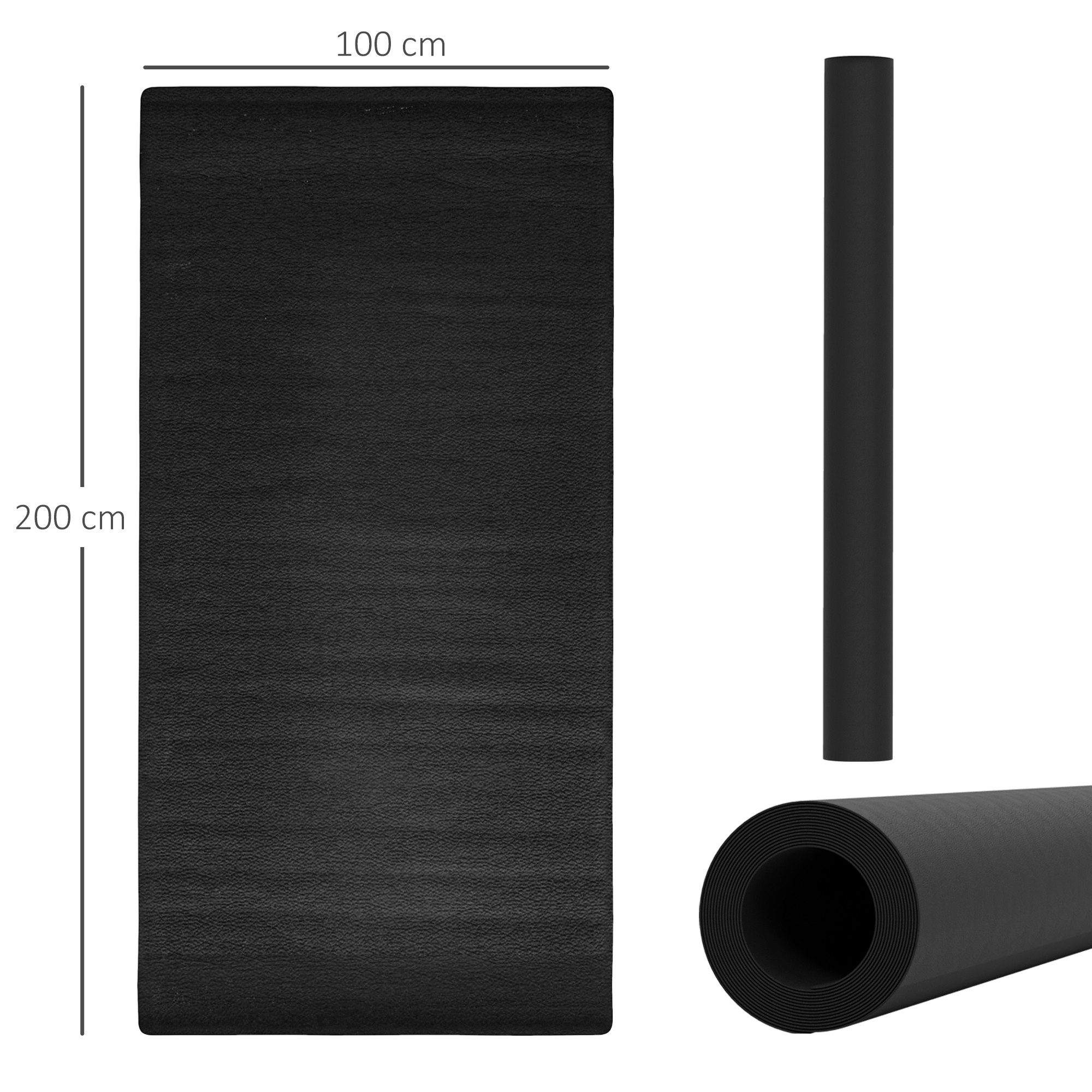 HOMCOM Fitnessmatte 4 mm Dicke (Bodenschutzmatte, 1-St., rutschfest rutschfest), für Yoga, Laufband, Heimtrainer, 200x100 cm, Schwarz