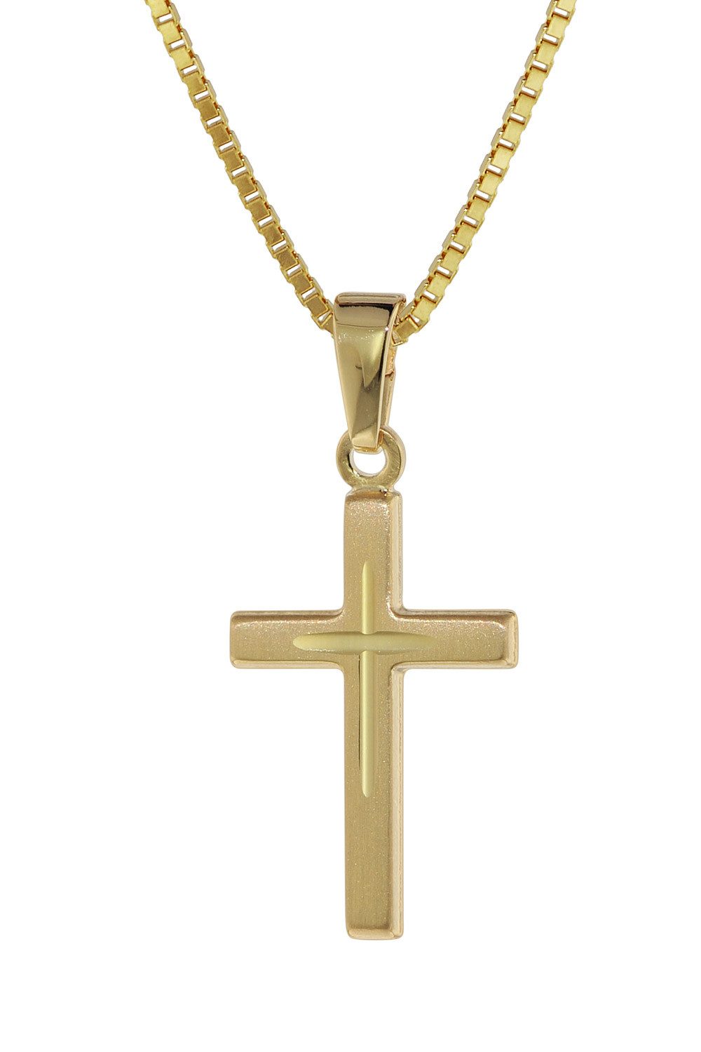 trendor Kette mit Anhänger Kreuz-Anhänger Gold 333 8 Kt. + Goldplattierte Silber-