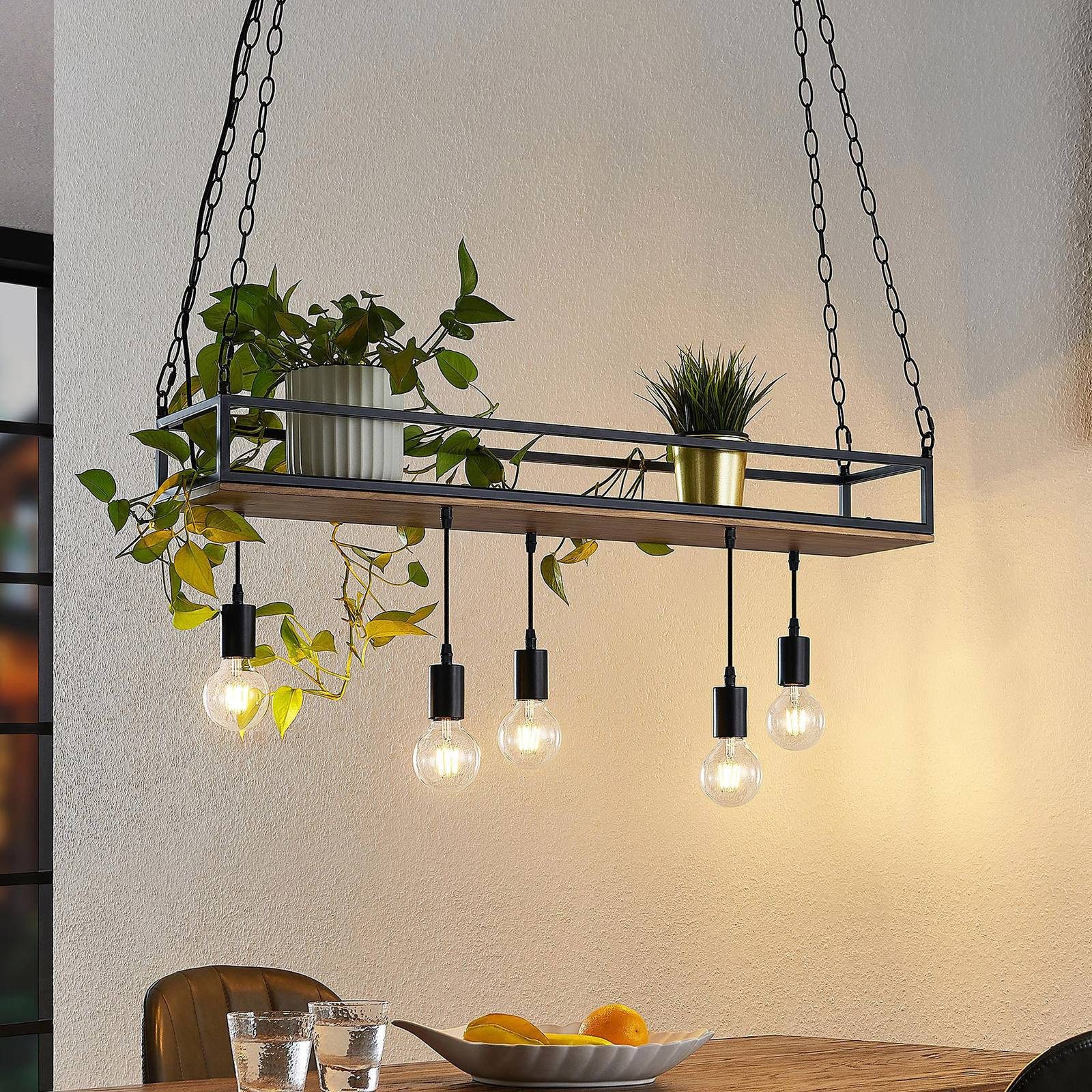 Lindby Hängeleuchte Kirista, Metall, Schwarz IP20, 5 x 15 W LED