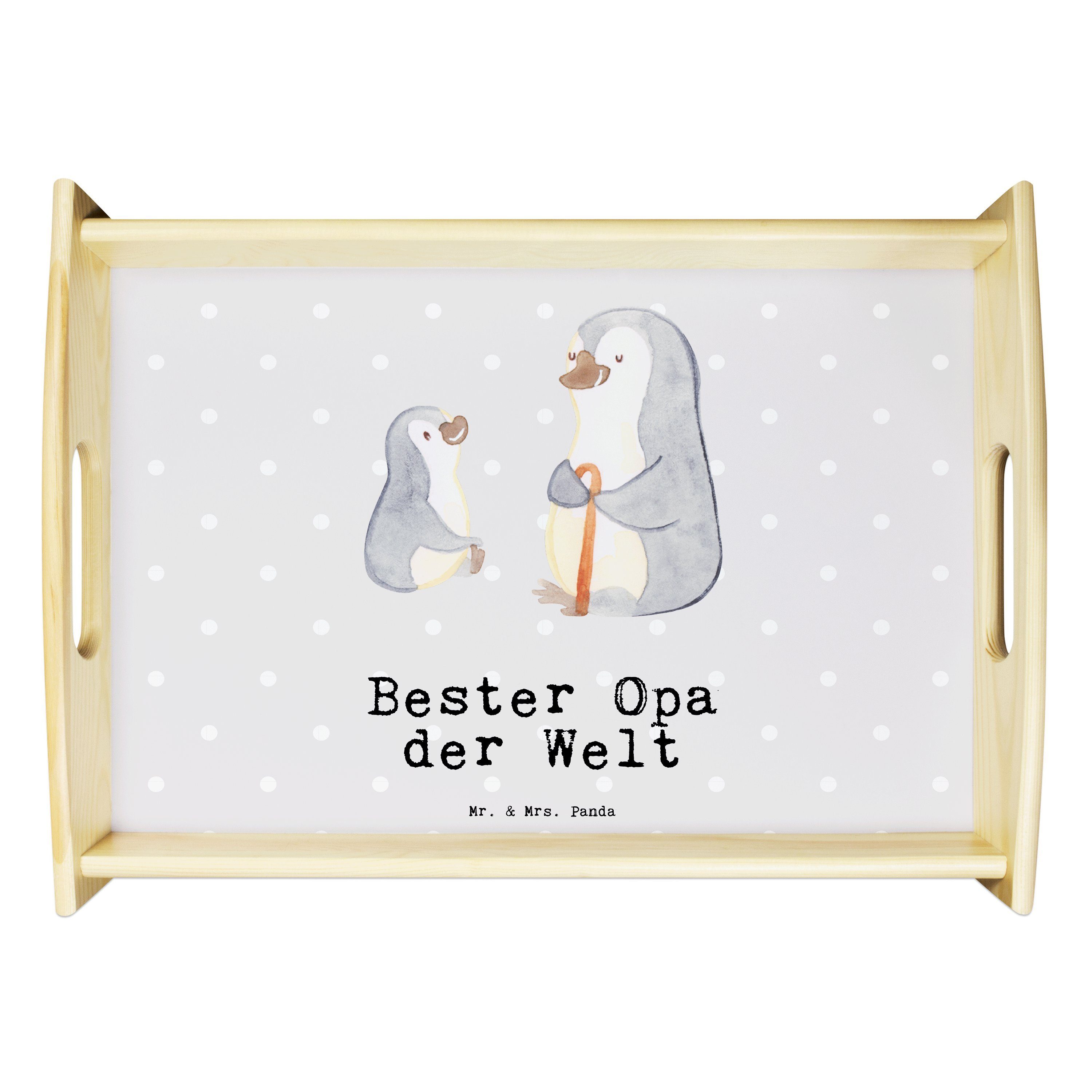 Mr. & Mrs. Panda Tablett Pinguin Bester Opa der Welt - Grau Pastell - Geschenk, Geburtstagsges, Echtholz lasiert, (1-tlg)
