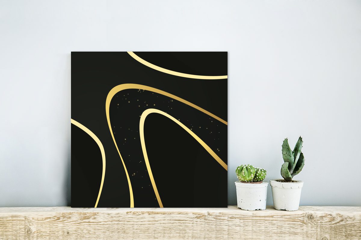 Wellen Aluminium Gemälde Alu-Dibond-Druck, St), Hintergrund, Metallbild schwarzem deko Metall, Goldene MuchoWow (1 auf aus