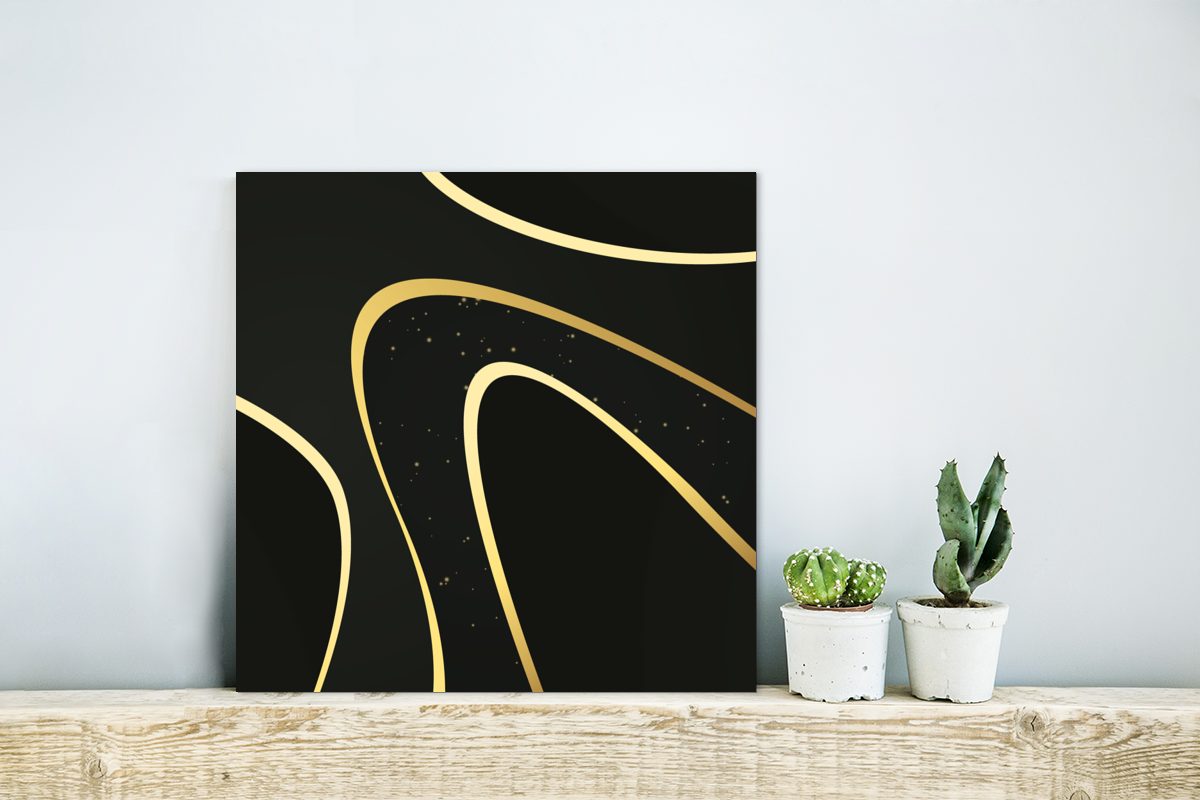 MuchoWow Metallbild Goldene Wellen auf schwarzem günstig online kaufen