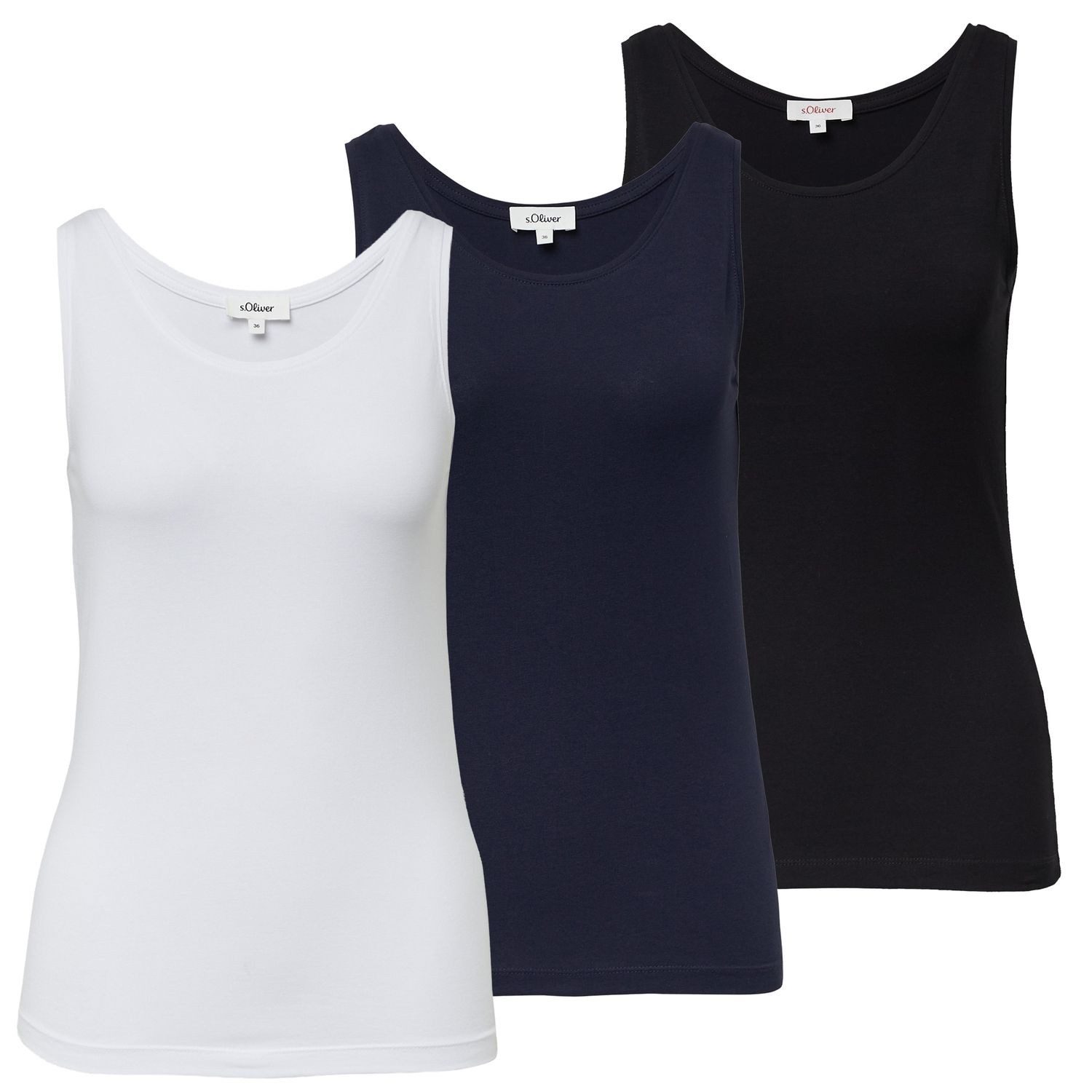 s.Oliver T-Shirt Basic-Top (Set) runder Ausschnitt, breite Träger, Slim Fit im 3er SPARPACK
