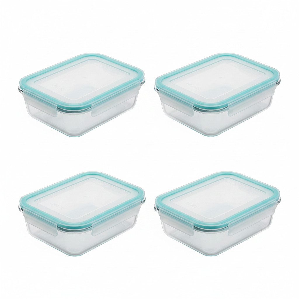 Steuber Frischhaltedose 4er Pack 1000 ml Glasdose mit Mikrowellenventil luft- & wasserdicht, (Spar-Set), gefriertauglich