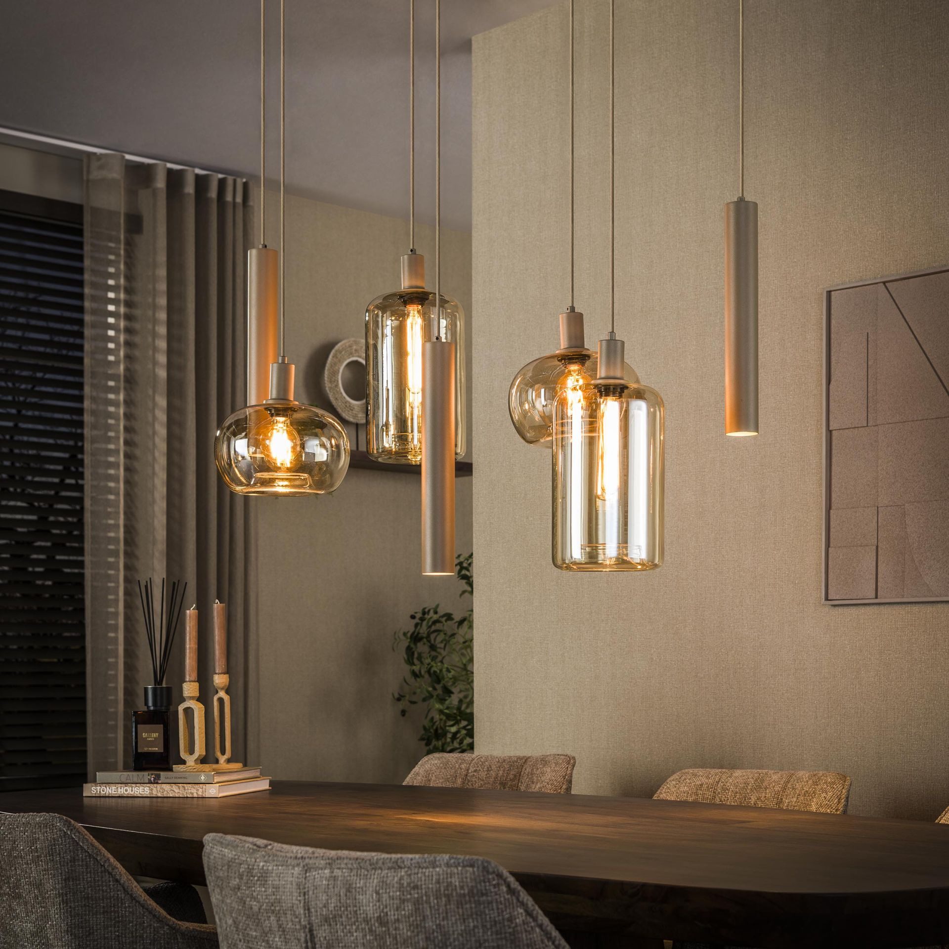 Vintagehaus Deckenleuchte Hängelampe Industrial Serene Beige Glas Metallpendel