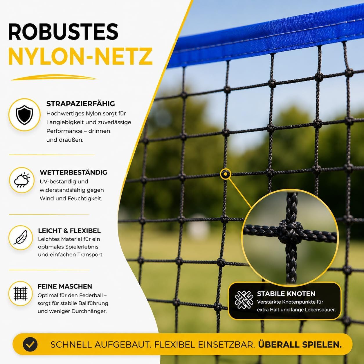 Athlejoy Badmintonnetz Badmintonnetz 3,1 m Tragetasche – Faltbares Netz höhenverstellbar (1-St)