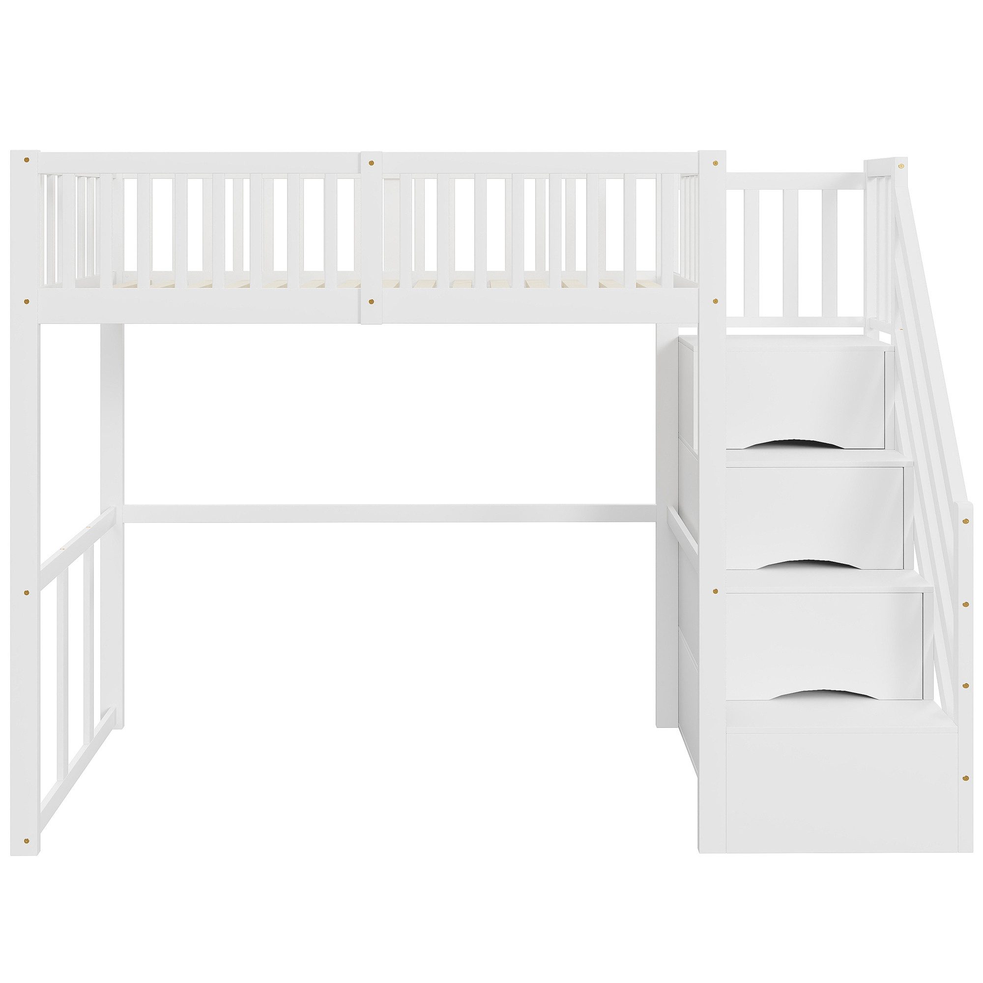 Odikalo Hochbett Hochbett mit Stauraum & Treppe, Weißes Holzbett aus Massiver Kiefer (Hochbett 140x200 / 90x200 cm mit Sicherheitsaufbewahrungsleiter, Sicherhei – Bild 4 von 5