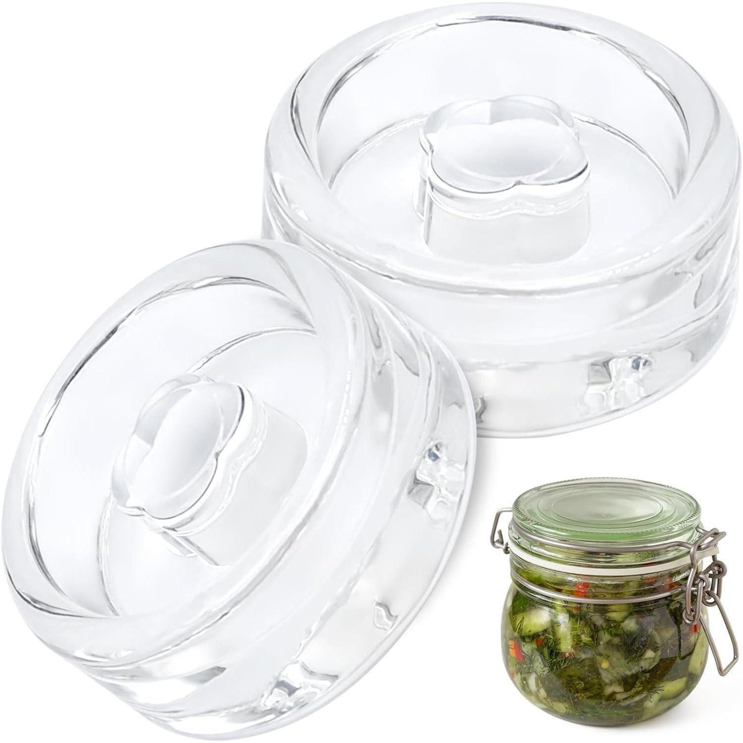 LuxusKollektion Fermentationsdeckel 2er Set Fermentiergewichte Glas mit Griff für Fermentation und