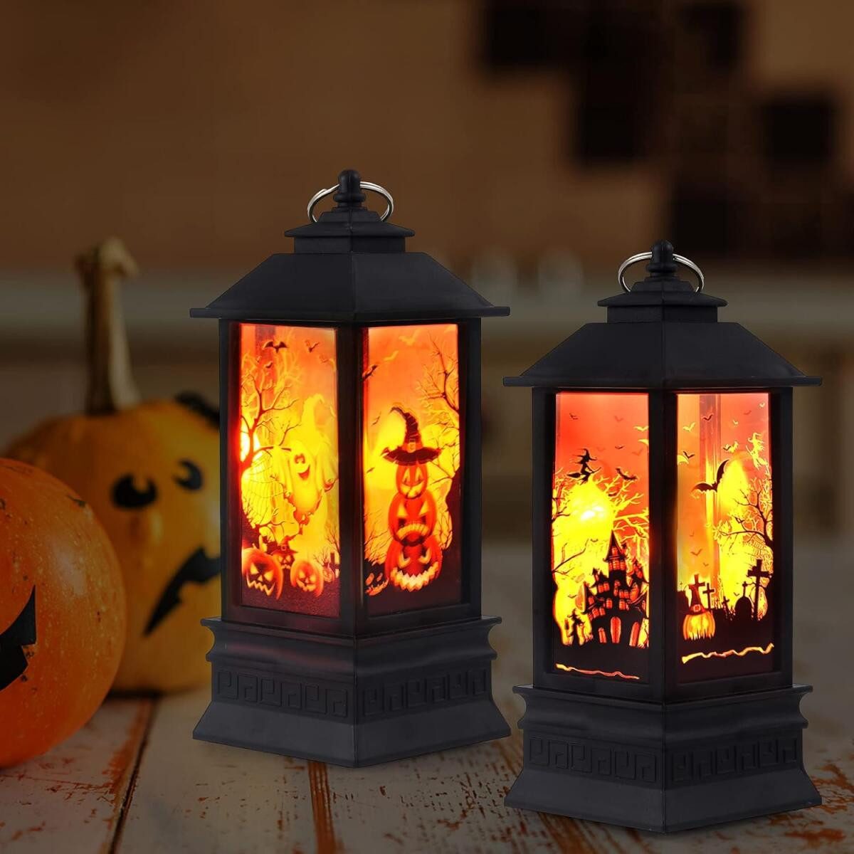 Ornament 2 Stück Halloween LED Kürbis Laterne 20cm Deko Indoor Outdoor Garten
