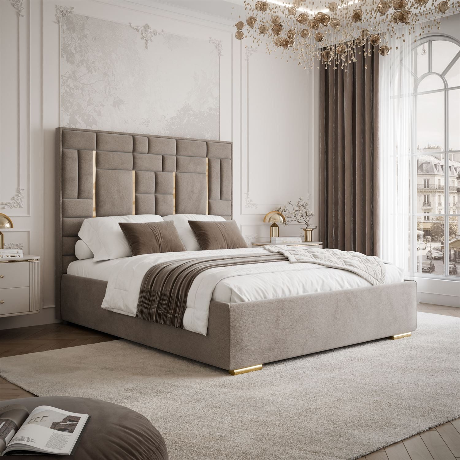 Lookway Polsterbett BRIGITTE GOLD mit Bettkasten (Bett mit Metallgestell)