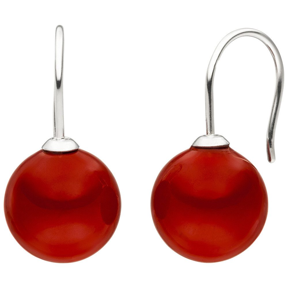 Schmuck Krone Paar Ohrhänger Ohrhänger, Muschelkern-Perlen 12mm rot, 925 Silber, Silber 925