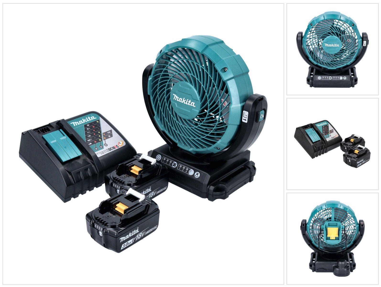 Makita Akku-Standventilator DCF 102 RF Akku Ventilator Lüfter 18 V 18 cm + 2x Akku 3,0 Ah + Ladeg