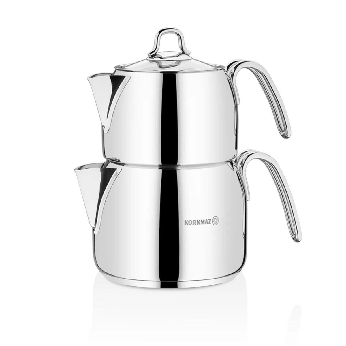 Korkmaz Caydanlik-Teekanne Perla Mega A029, 5 l, (2-St), 1,8L/3,2L aus hochwertigem 18/10-Edelstahl