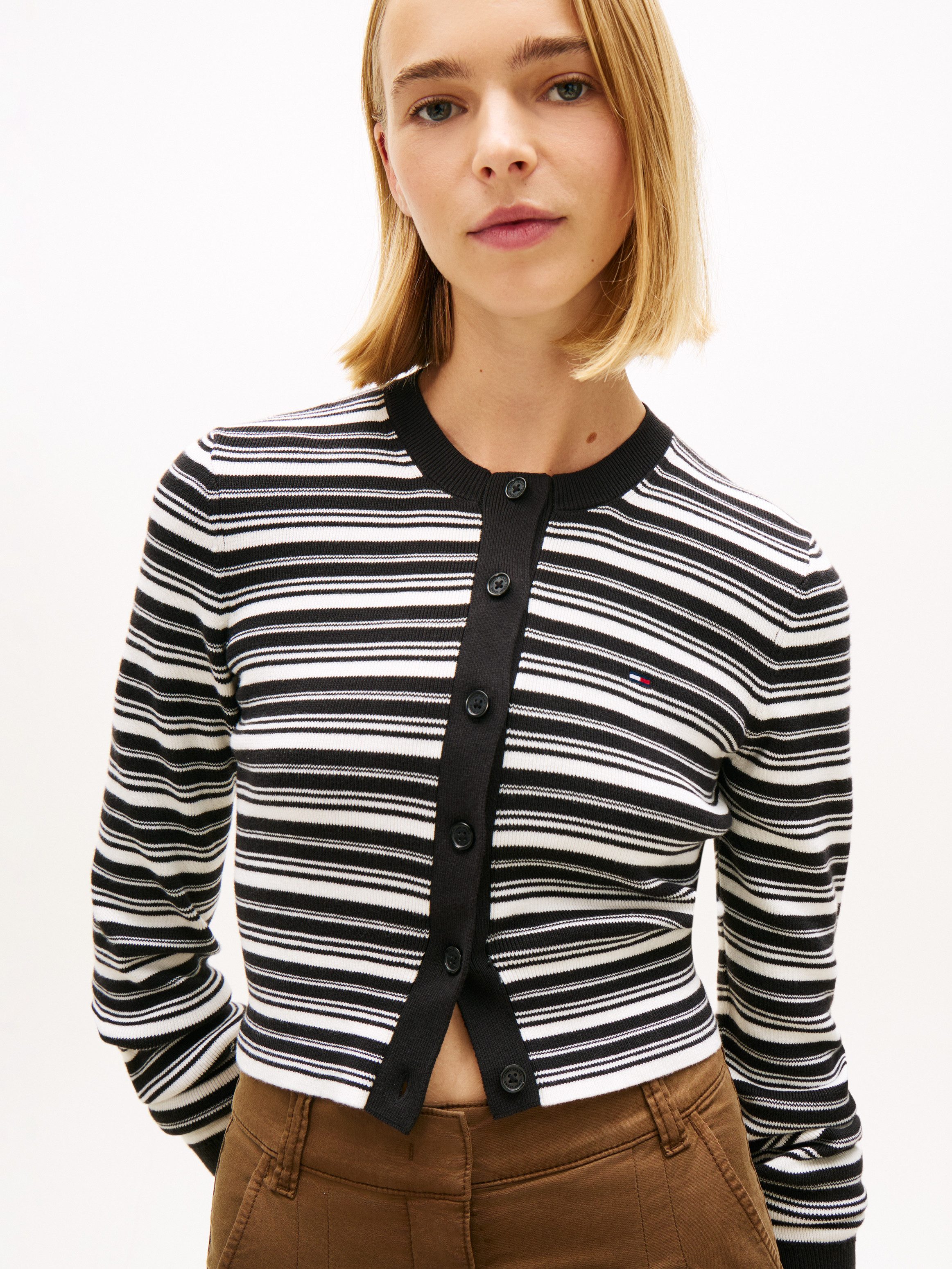 Tommy Jeans Strickjacke TJW CREW NECK STRIPE CARDI EXT reine Baumwolle, Streifen Look